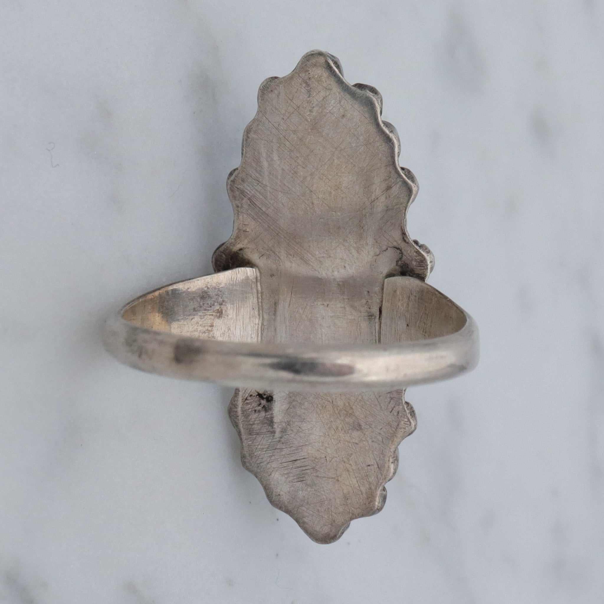 Antique Old Pawn Zuni sterling turquoise petit point navette ring, sz 8