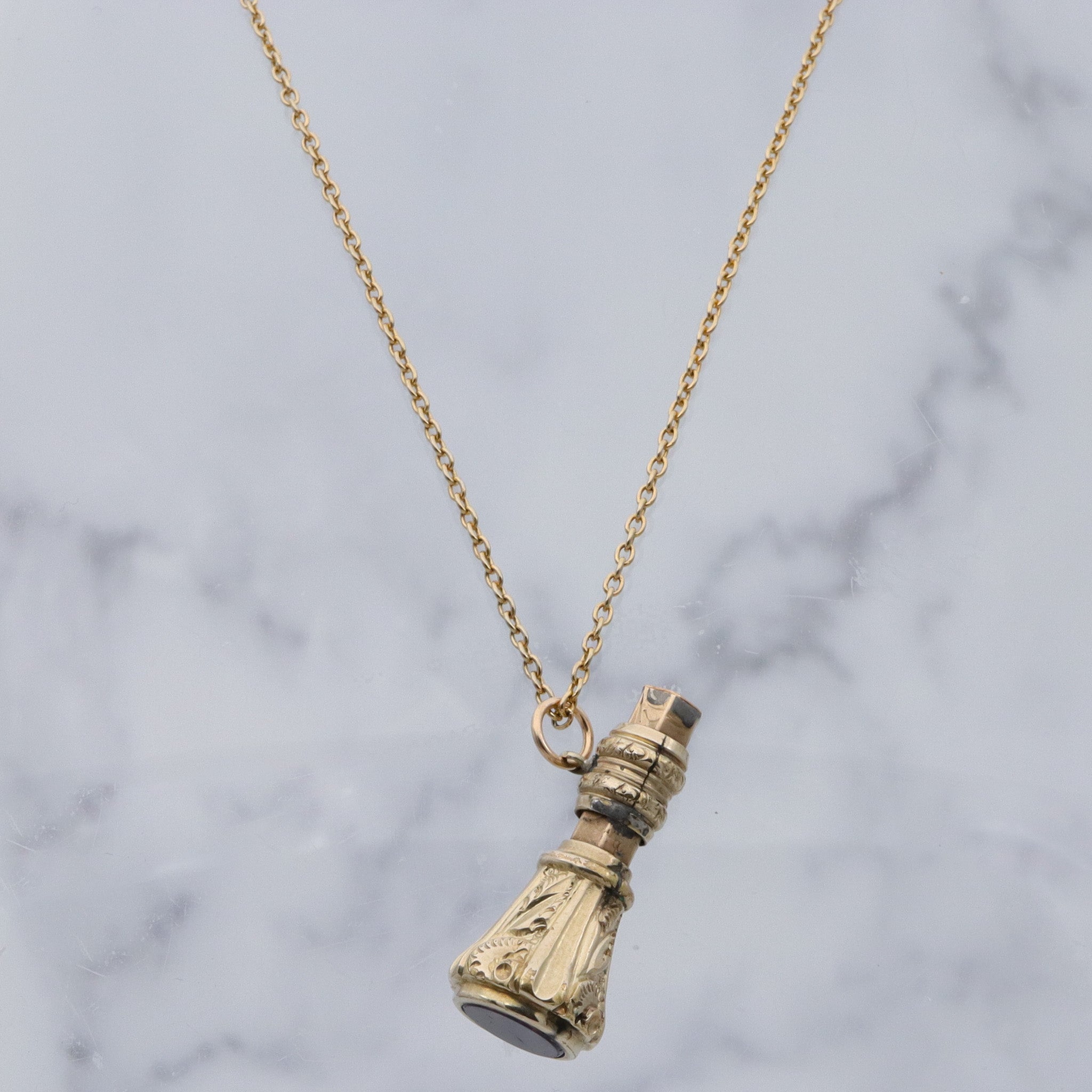 Antique Victorian repousse rolled gold & faux amethyst fob pendant