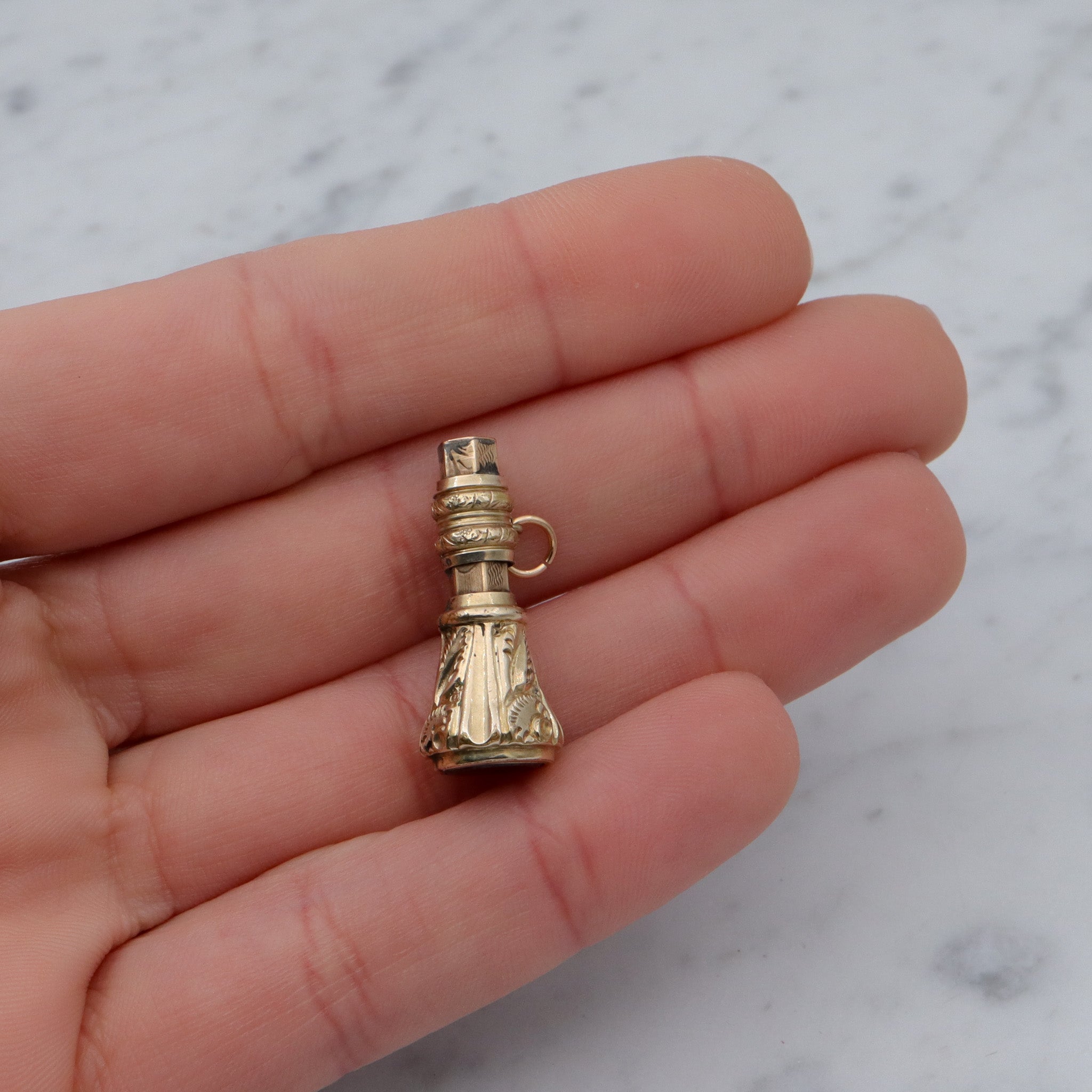 Antique Victorian repousse rolled gold & faux amethyst fob pendant