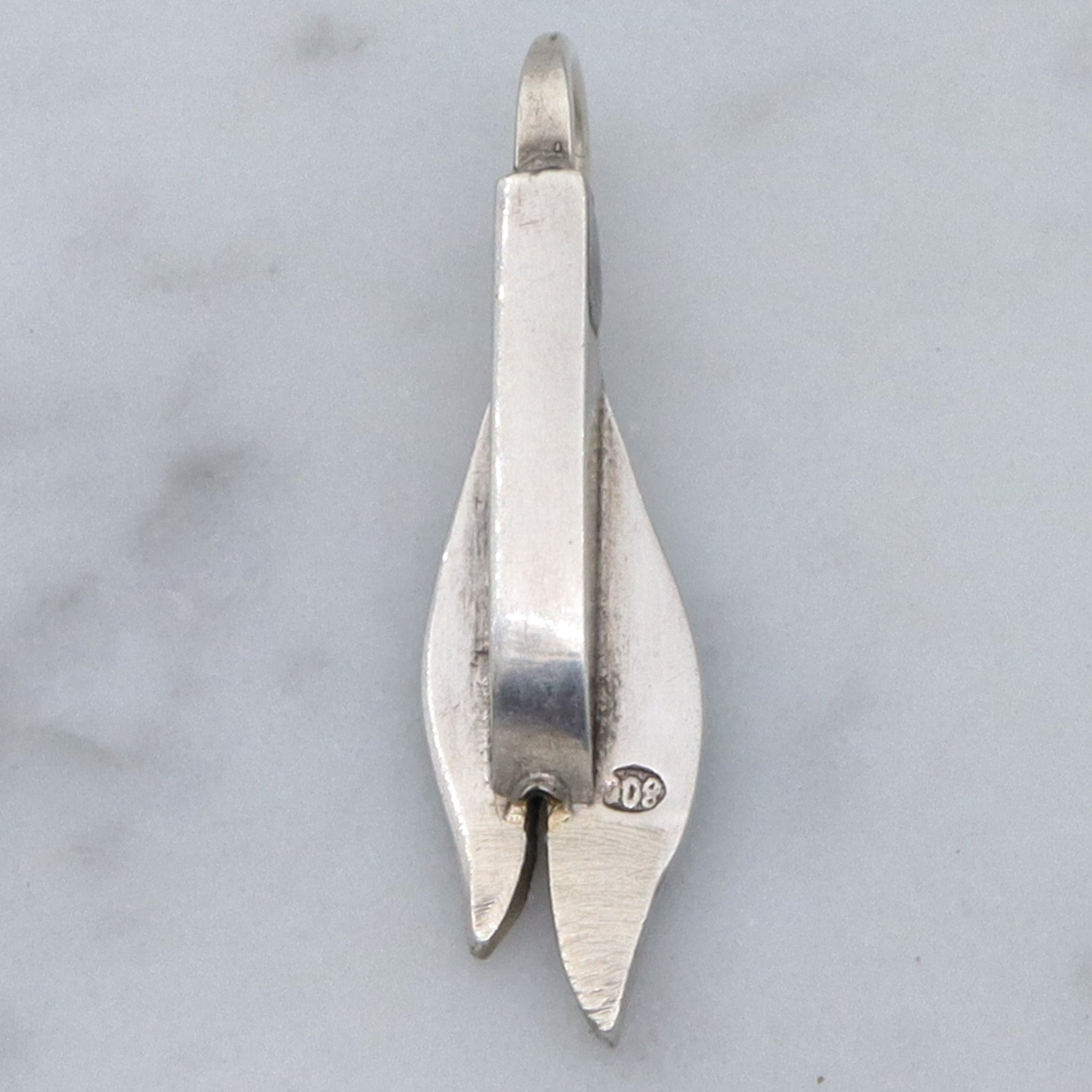 Art Deco French .800 silver & turquoise leaf drop pendant