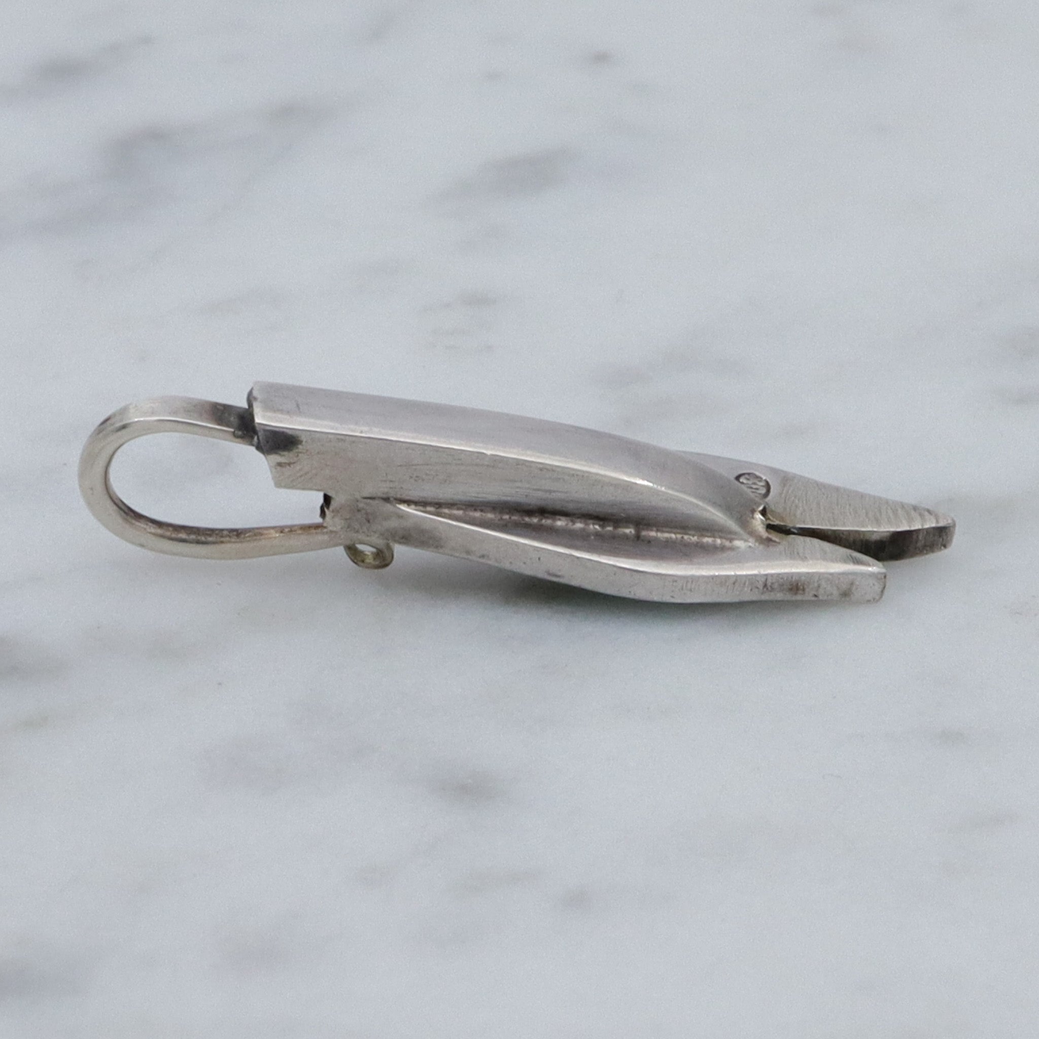 Art Deco French .800 silver & turquoise leaf drop pendant