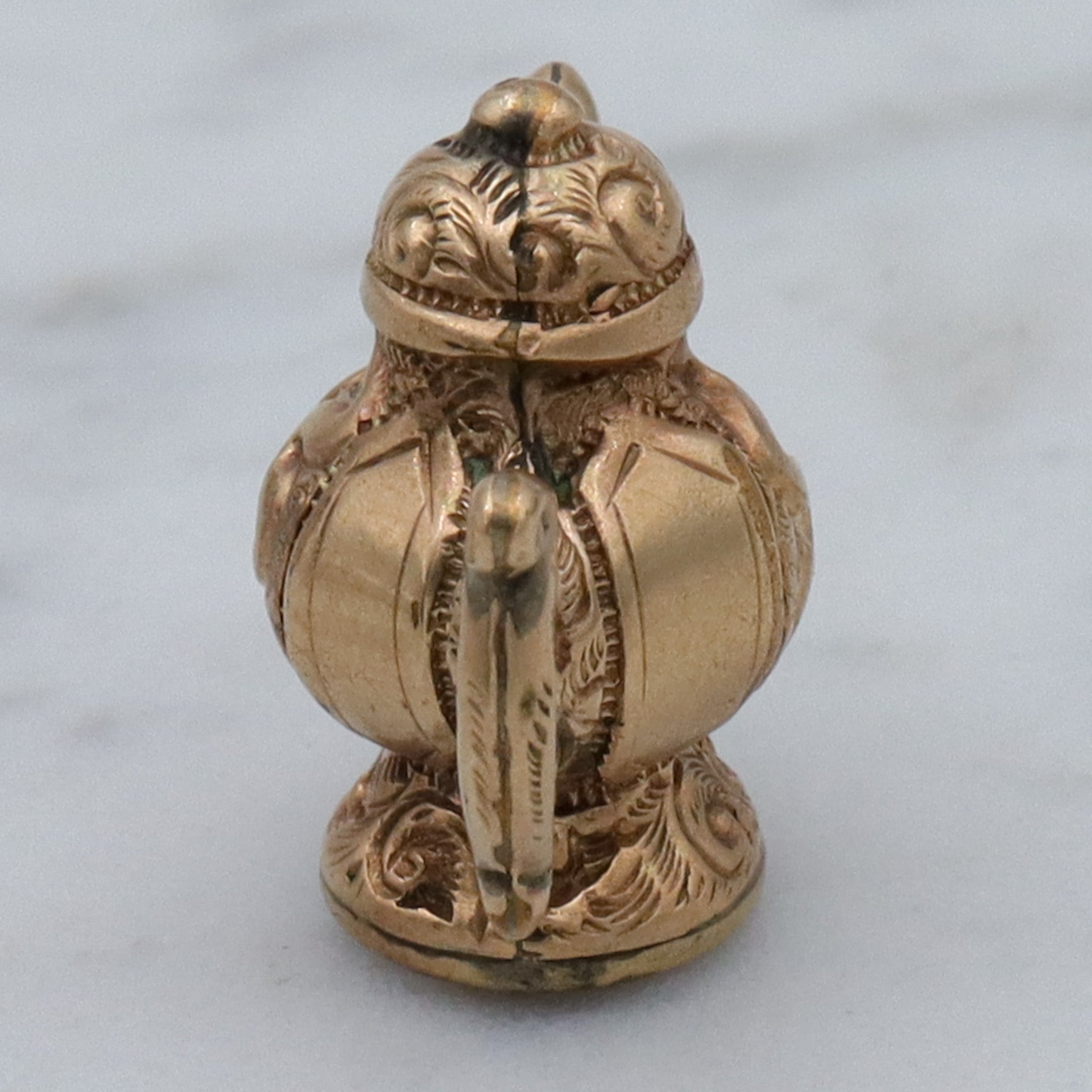 Antique Victorian repousse rolled gold & citrine figural teapot fob pendant