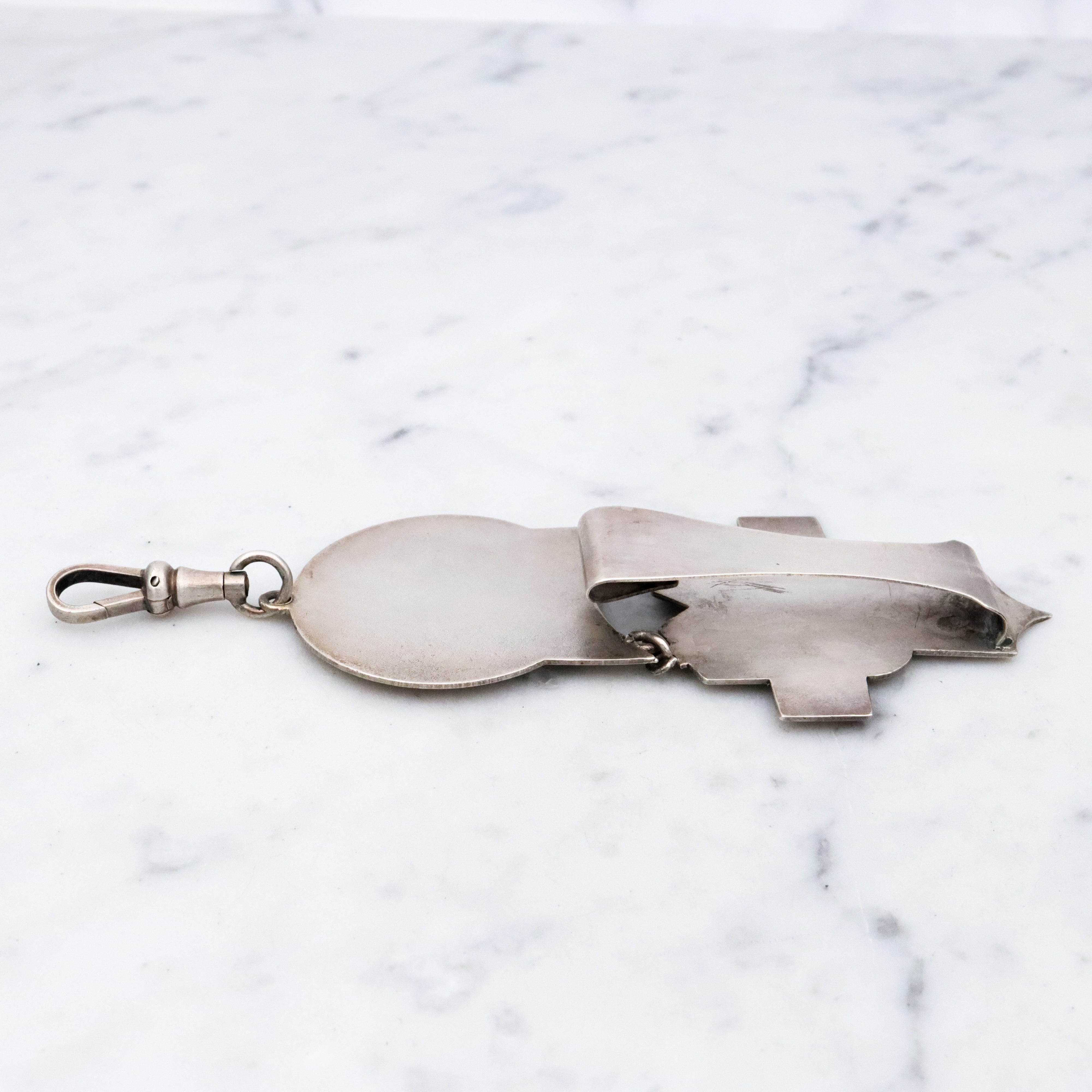 Antique Aesthetic Period engraved sterling chatelaine clip