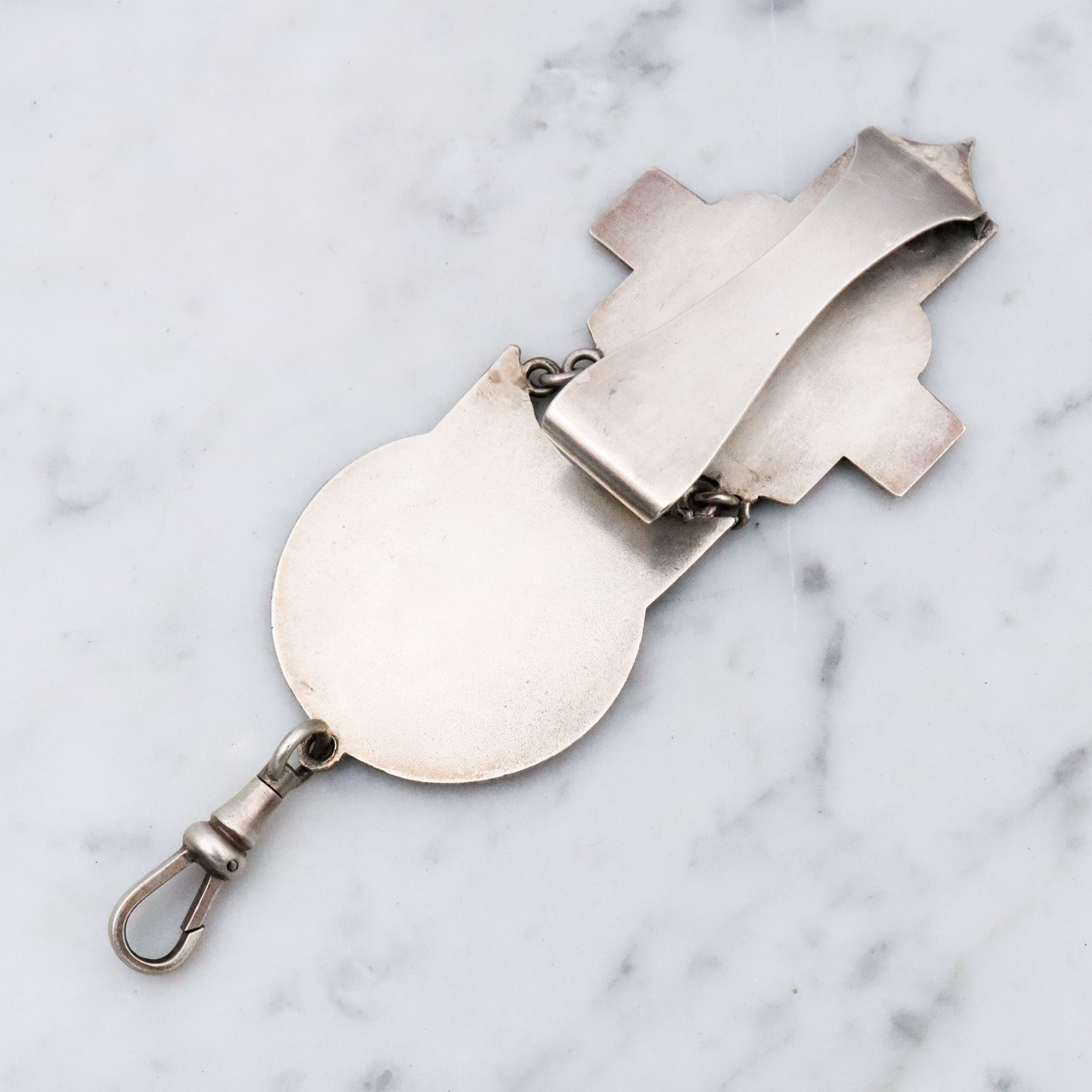 Antique Aesthetic Period engraved sterling chatelaine clip