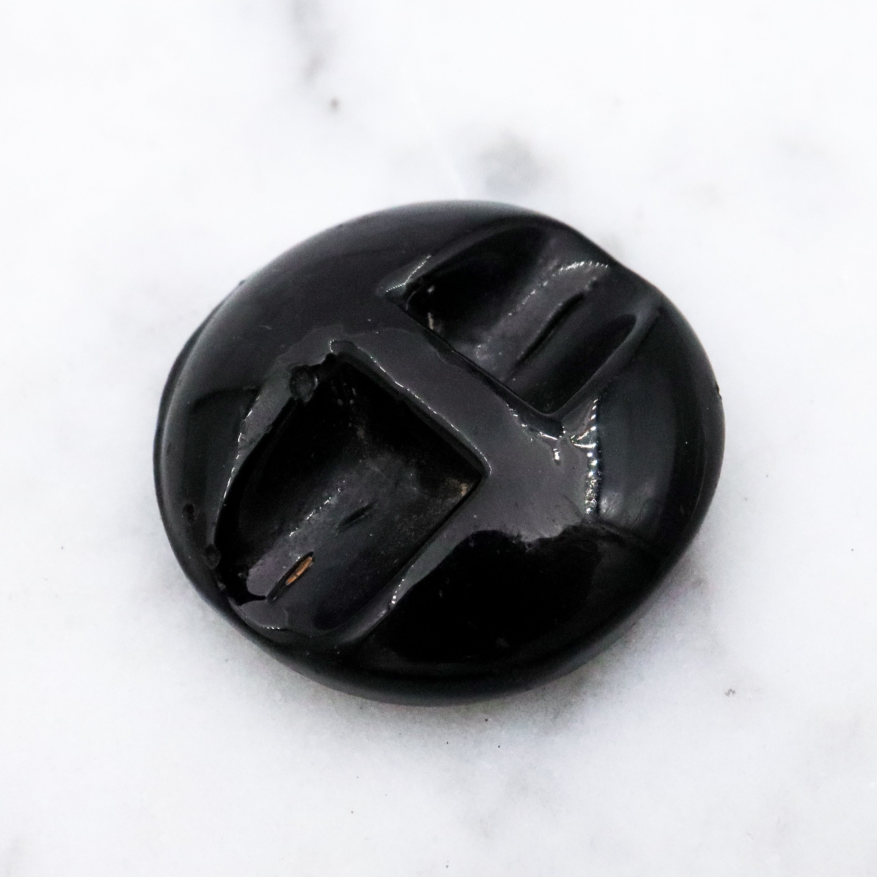 Antique Victorian black glass Orientalist painted picture button