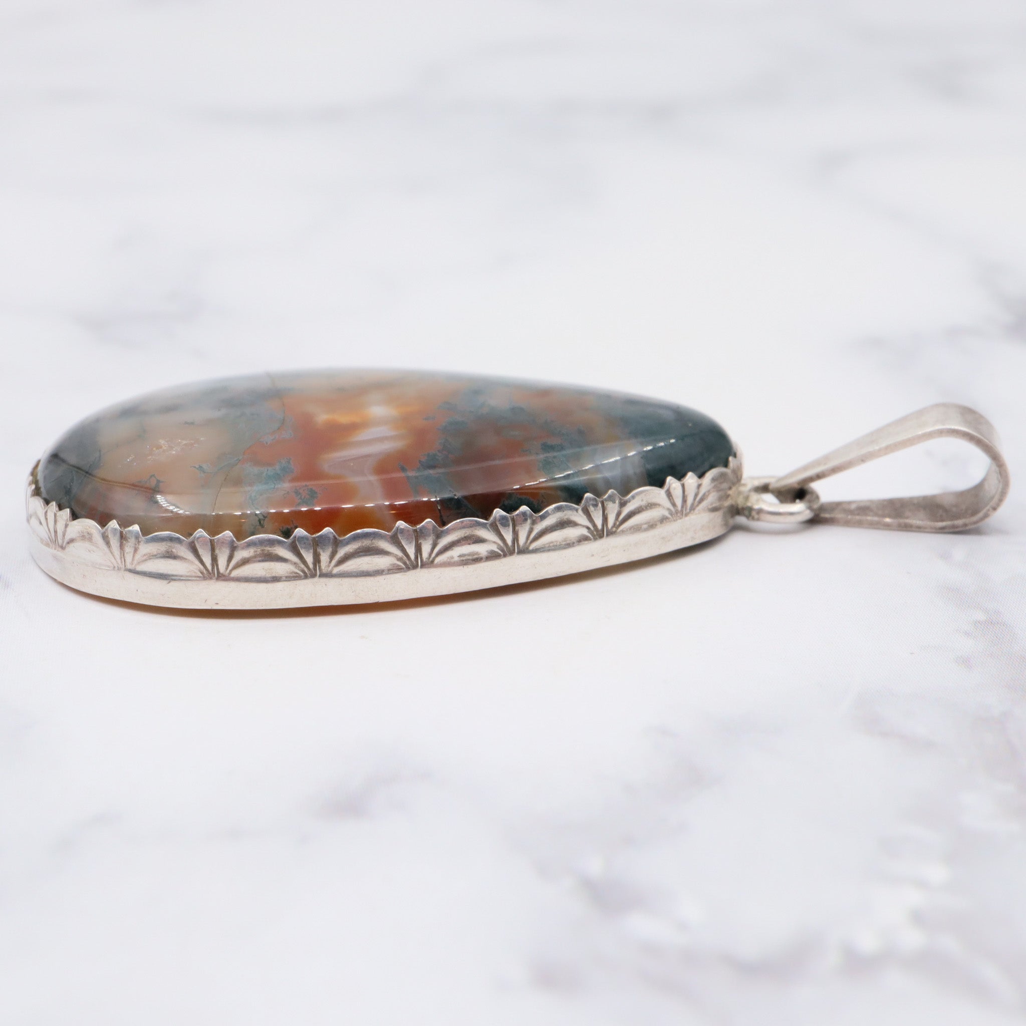 Antique sterling & moss agate pendant