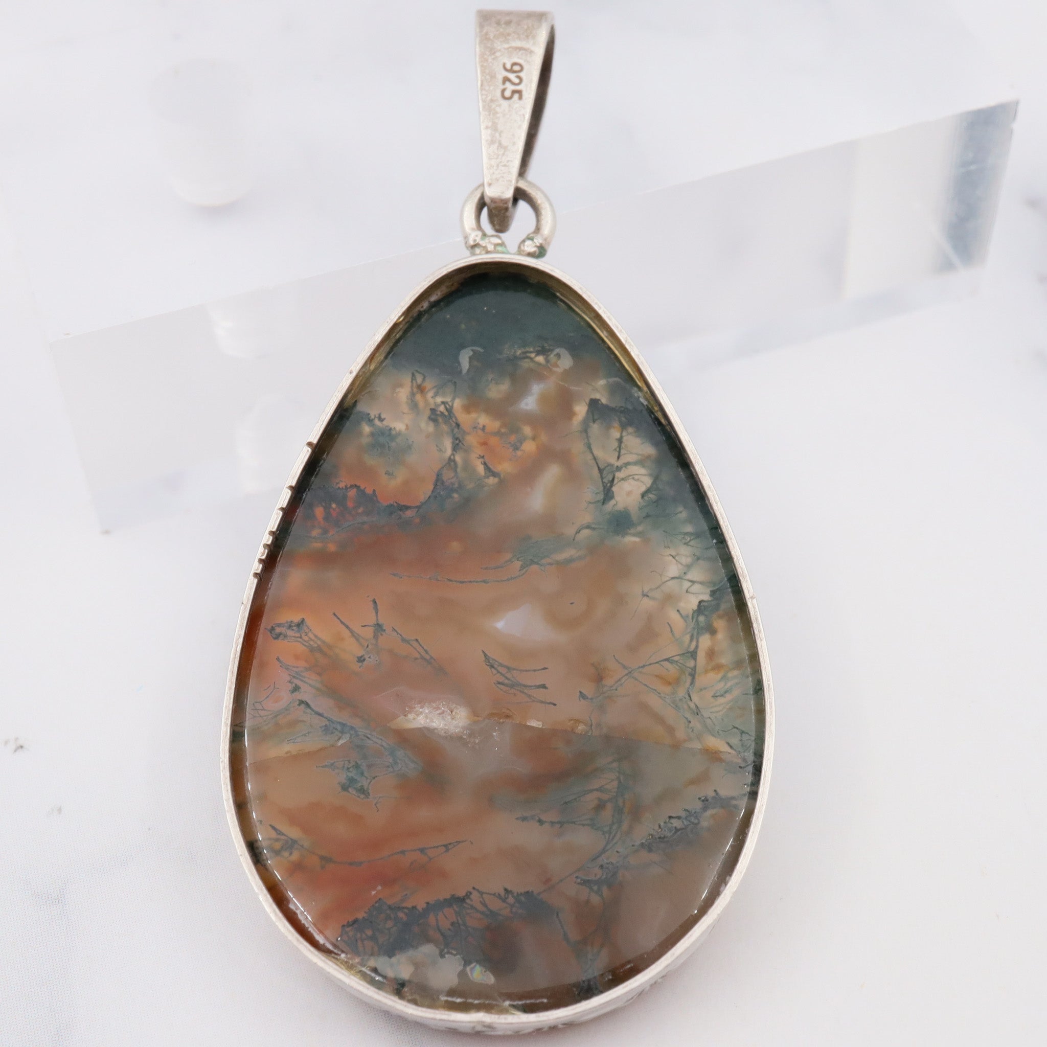 Antique sterling & moss agate pendant