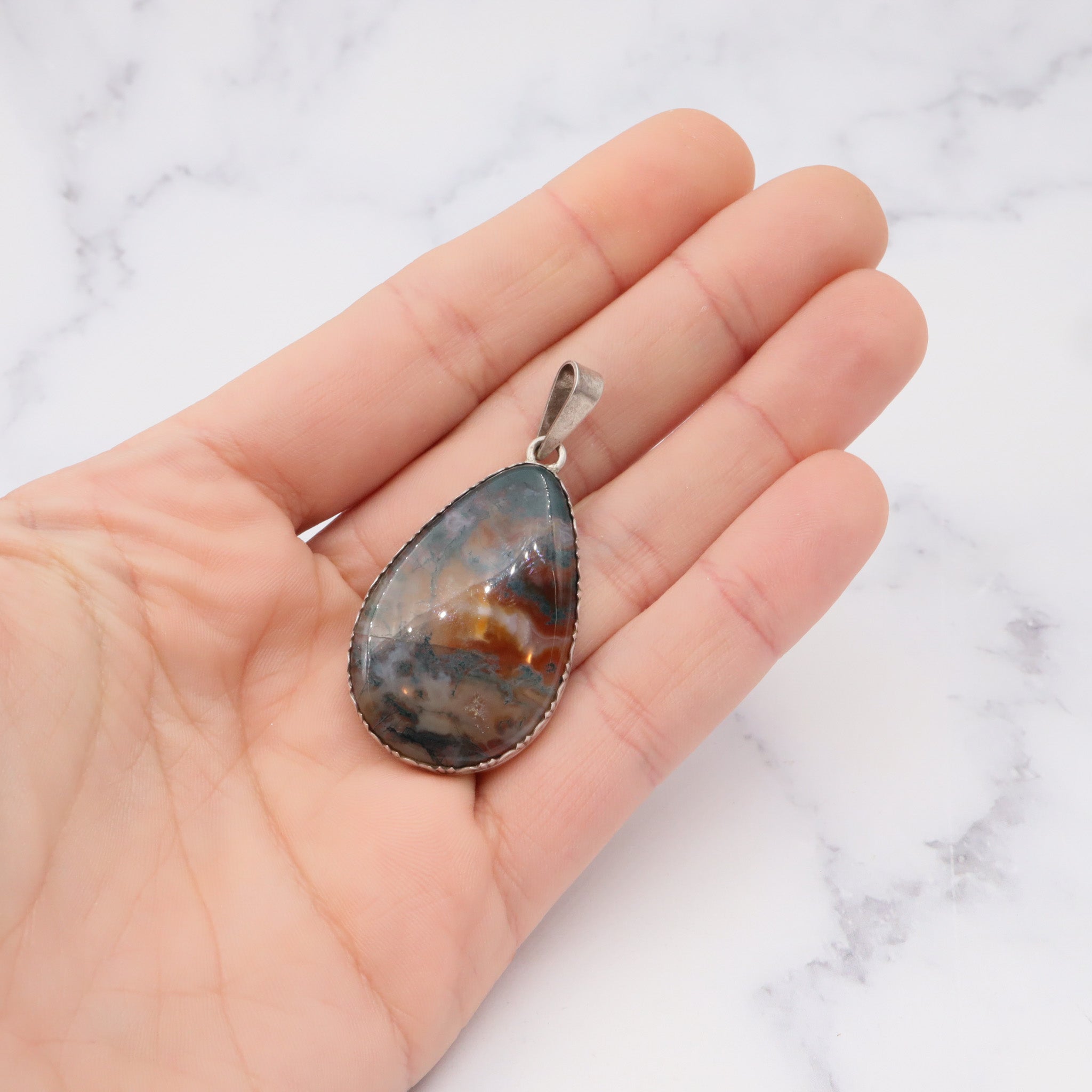Antique sterling & moss agate pendant