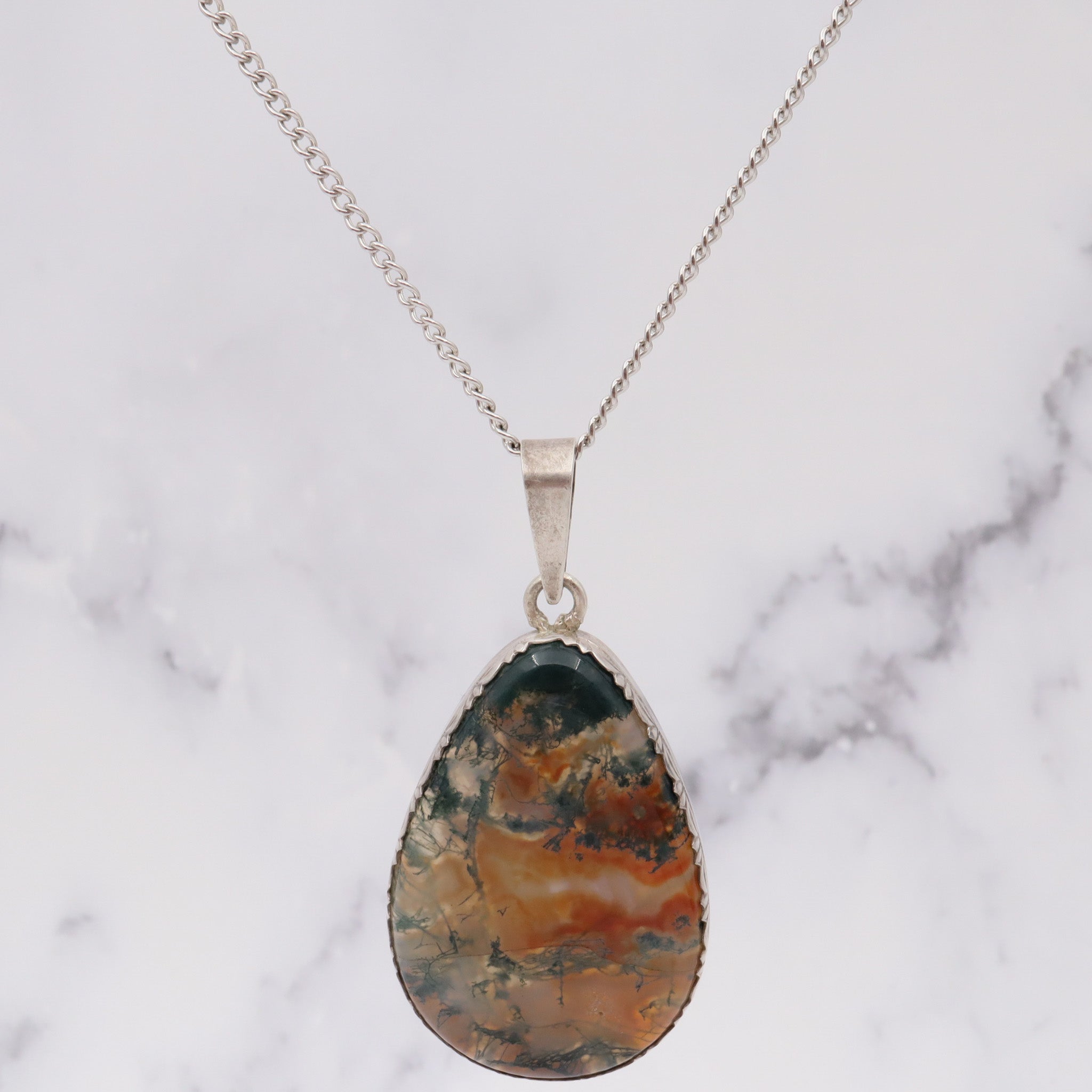 Antique sterling & moss agate pendant