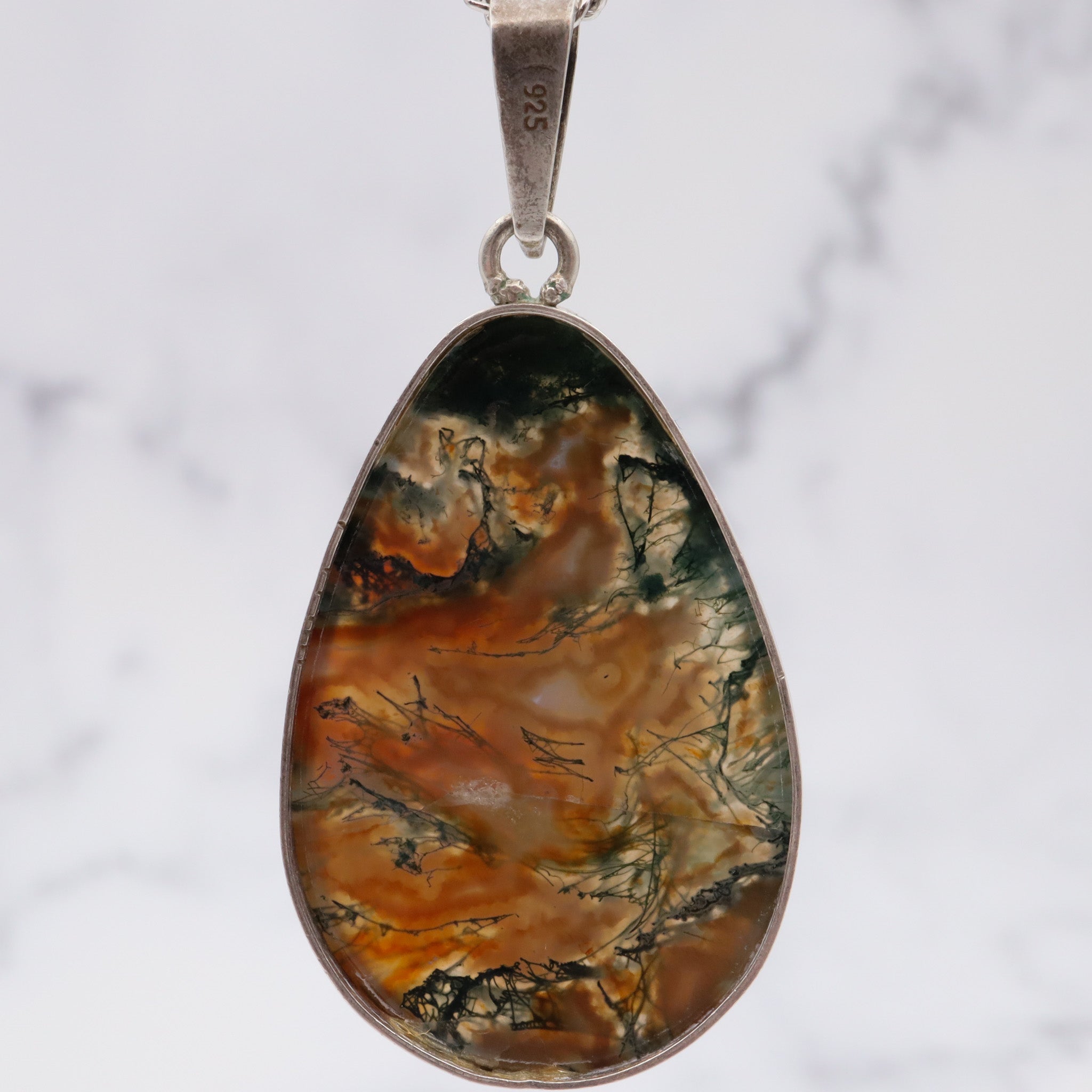 Antique sterling & moss agate pendant