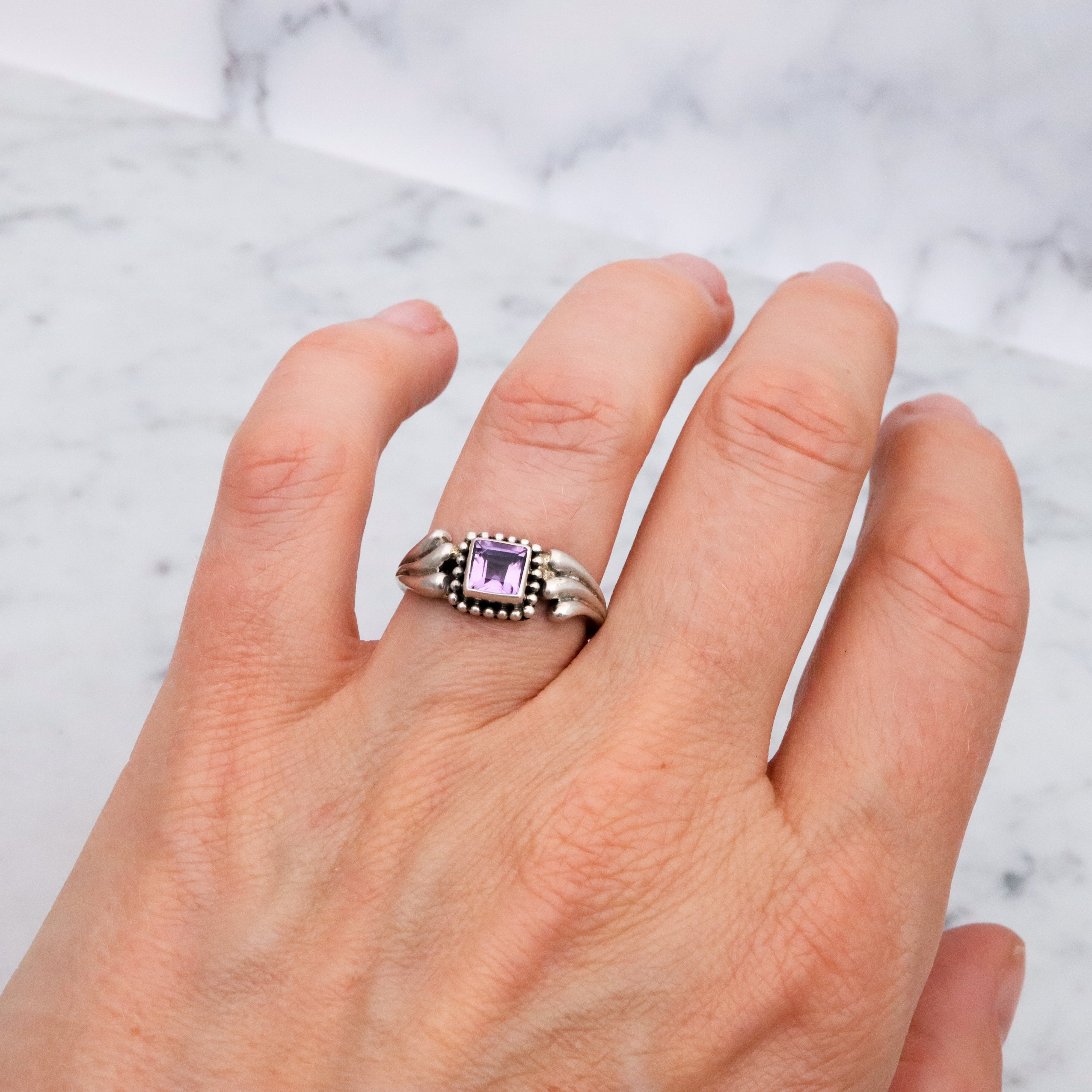Vintage sterling amethyst ring, size 7