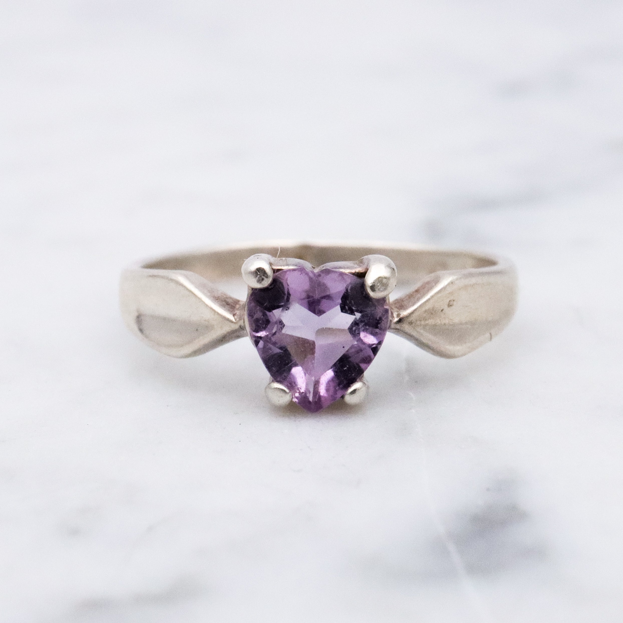 Vintage sterling heart cut amethyst ring, size 6