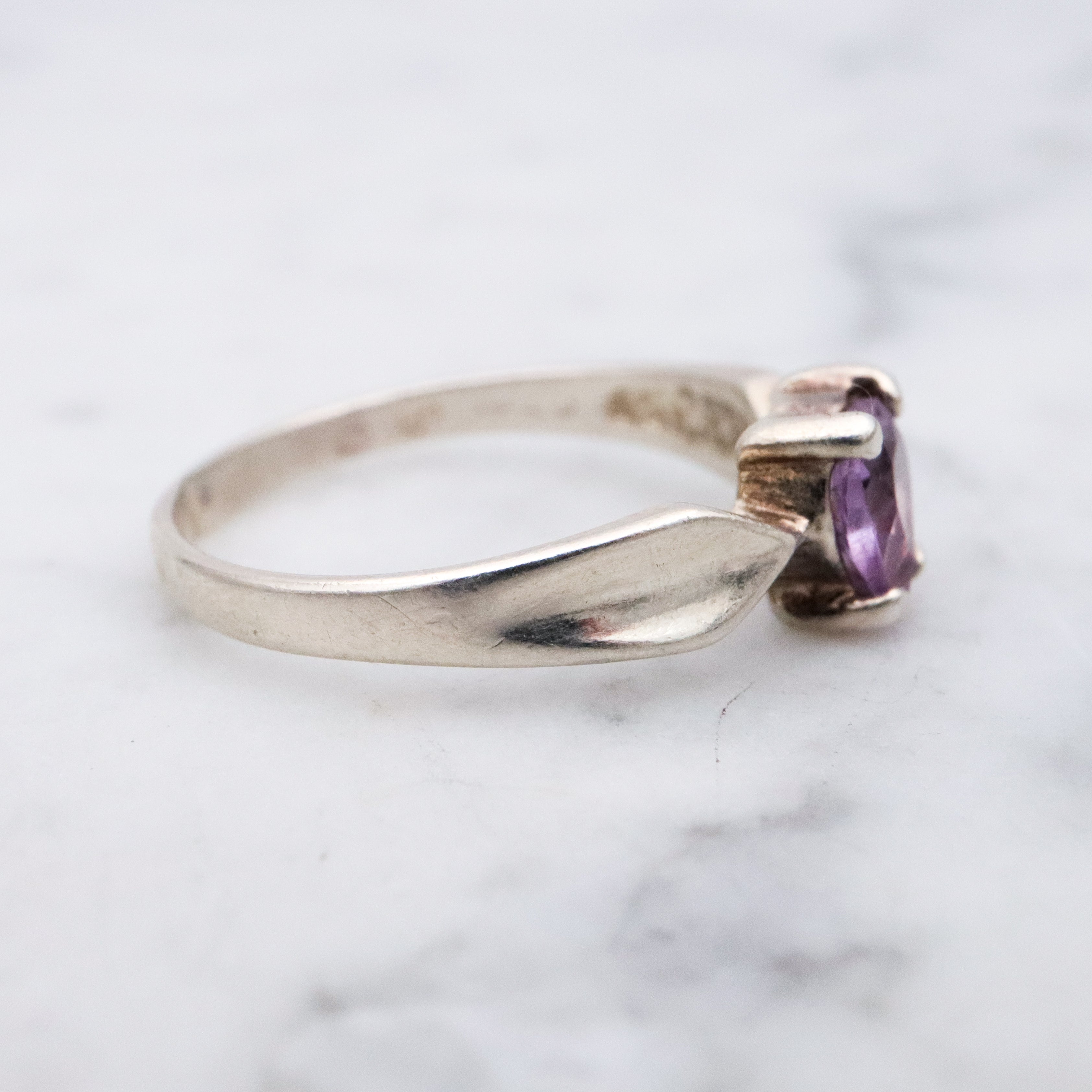 Vintage sterling heart cut amethyst ring, size 6