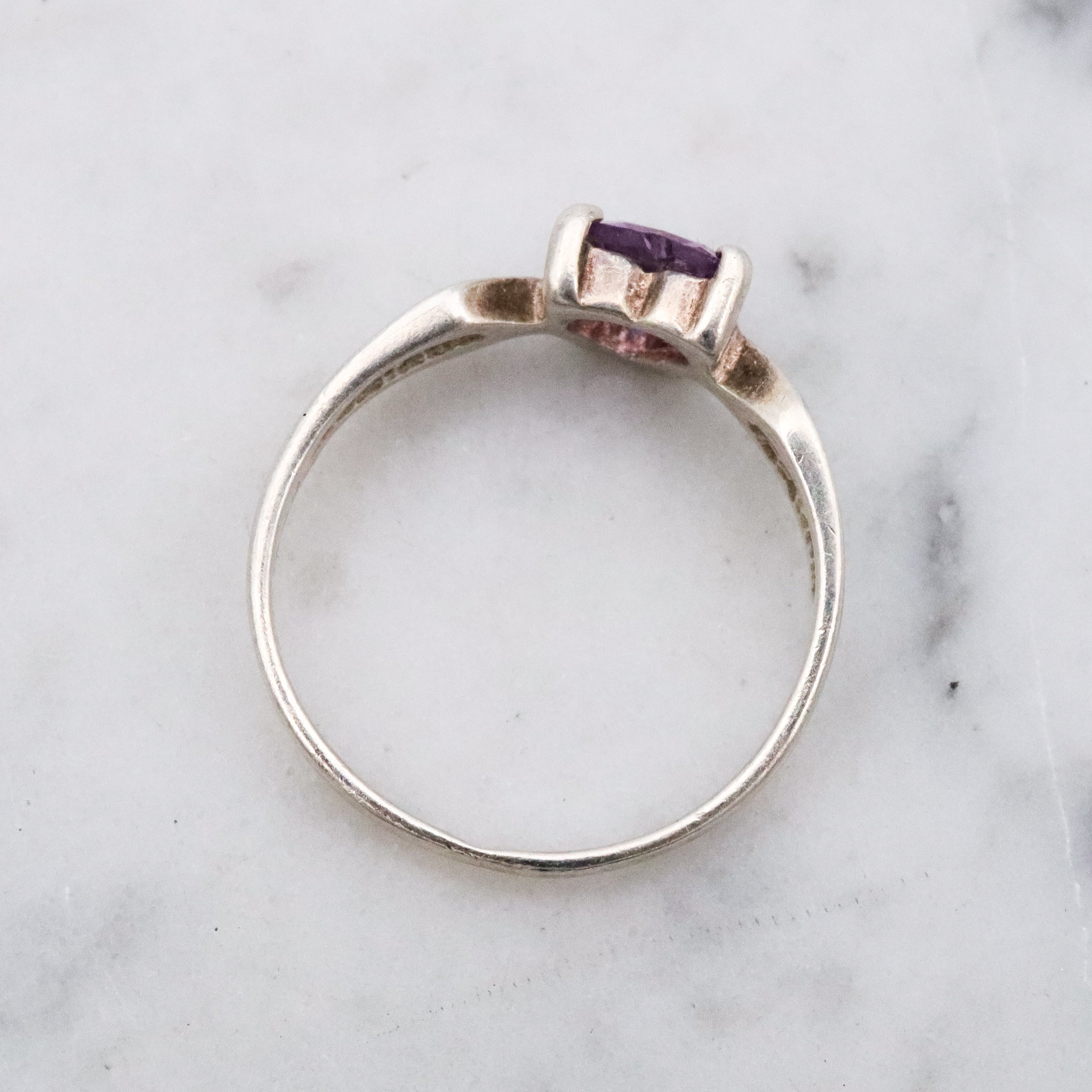 Vintage sterling heart cut amethyst ring, size 6