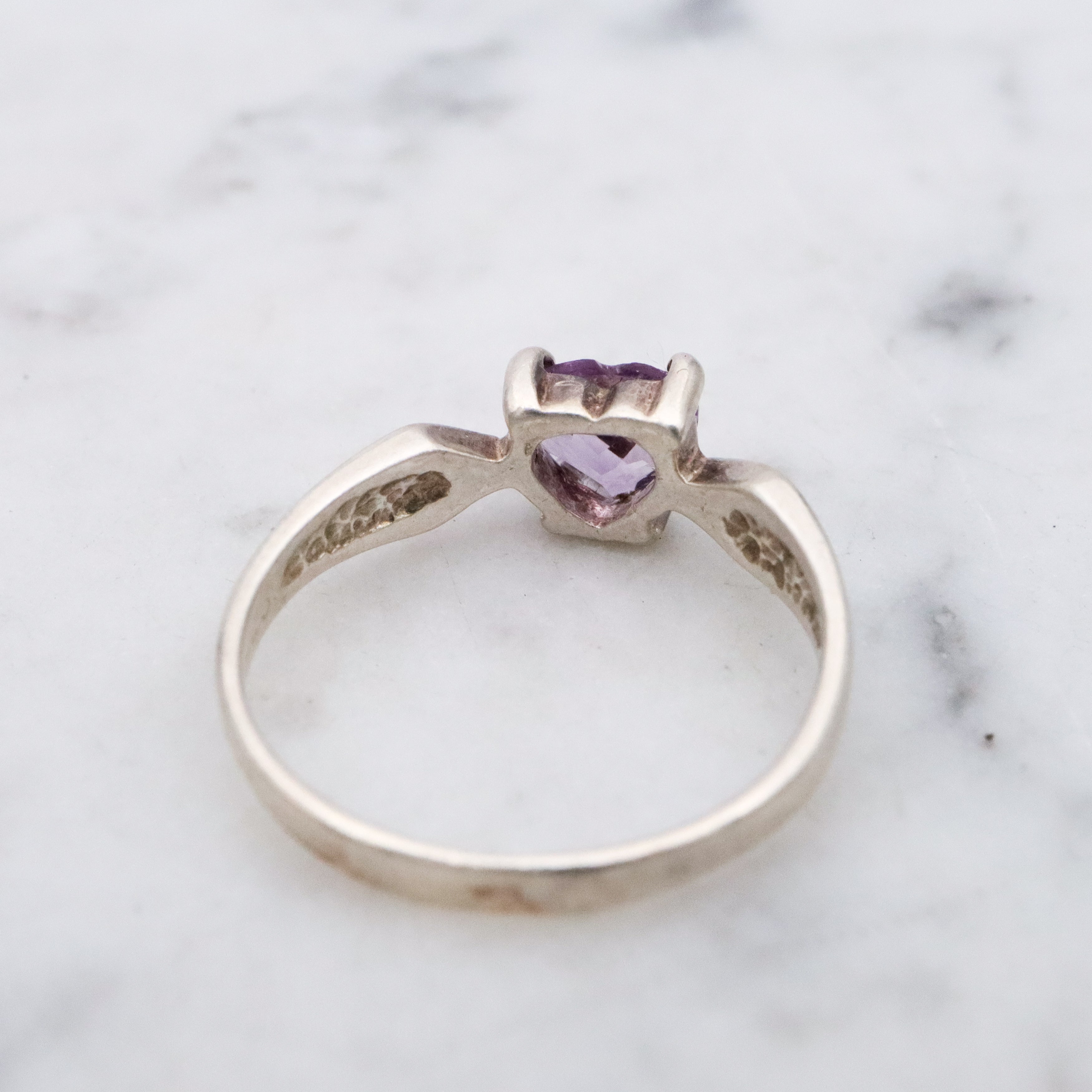 Vintage sterling heart cut amethyst ring, size 6