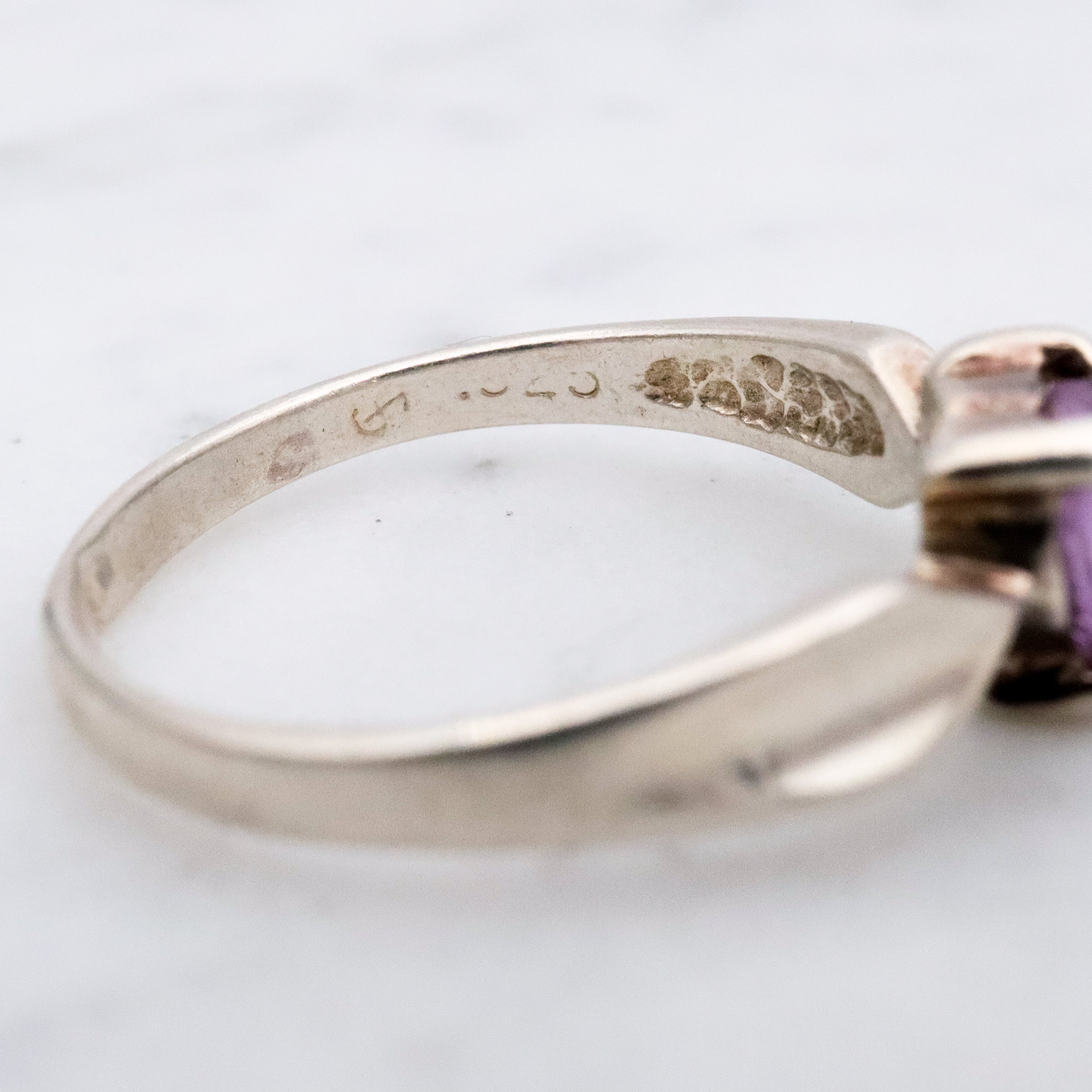 Vintage sterling heart cut amethyst ring, size 6