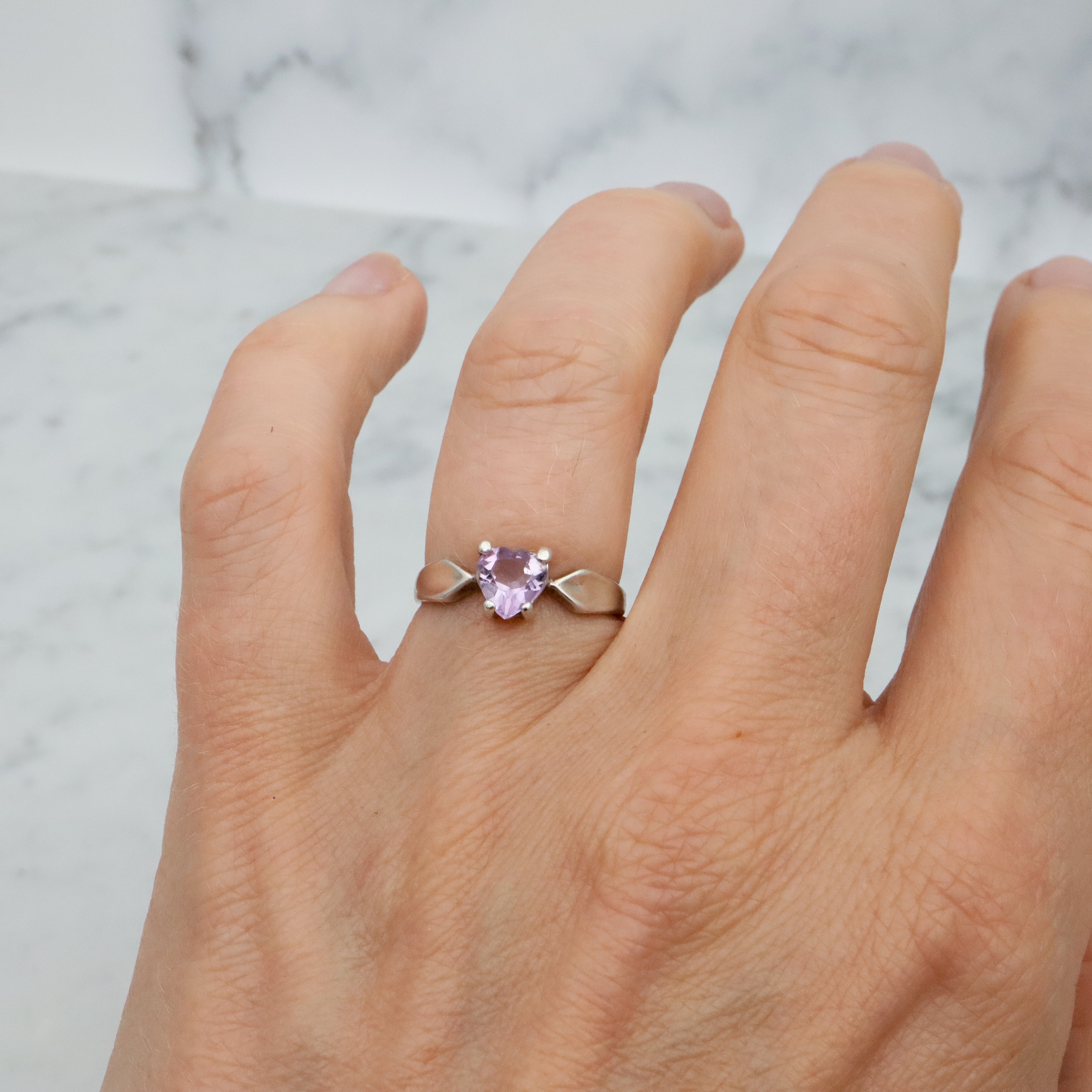 Vintage sterling heart cut amethyst ring, size 6