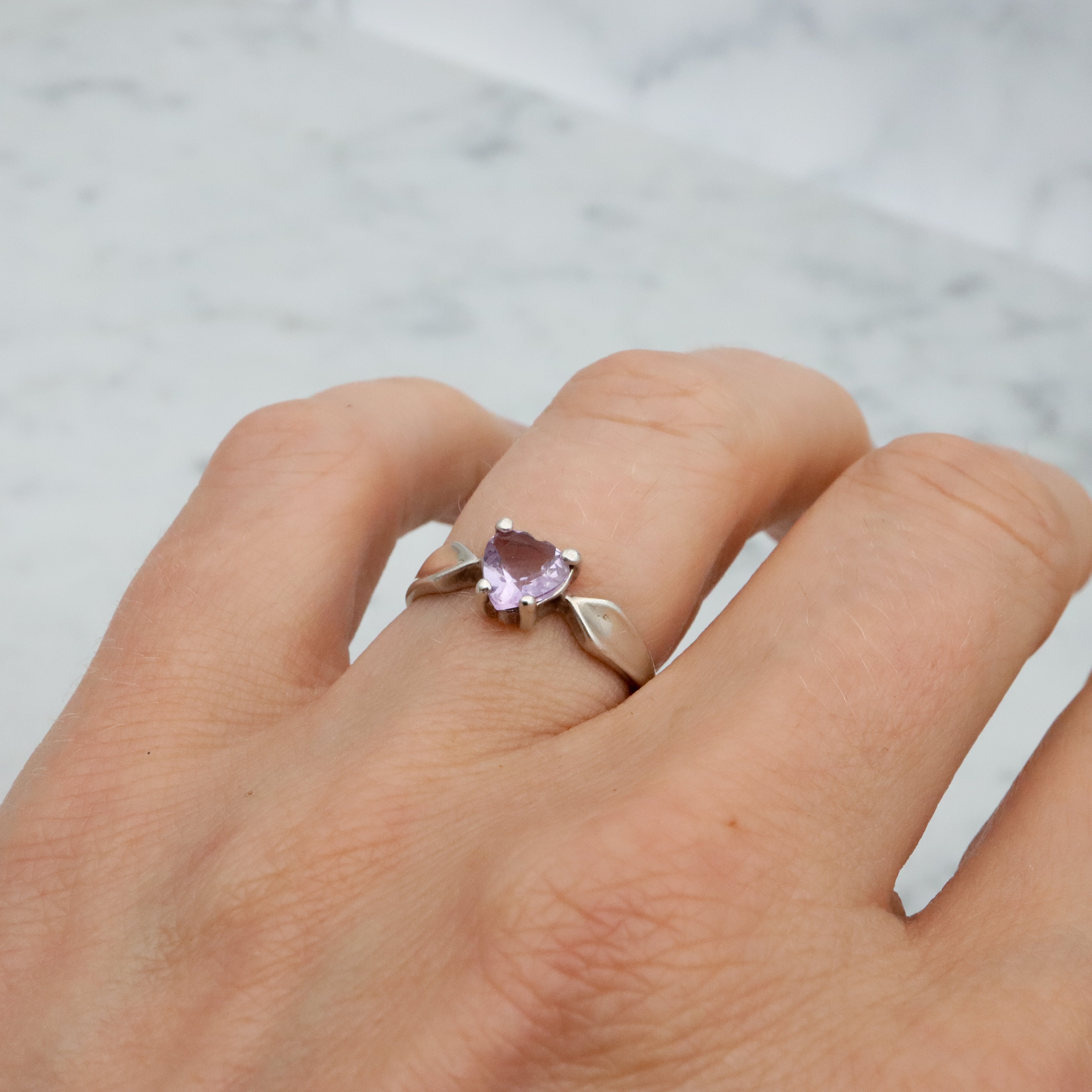 Vintage sterling heart cut amethyst ring, size 6