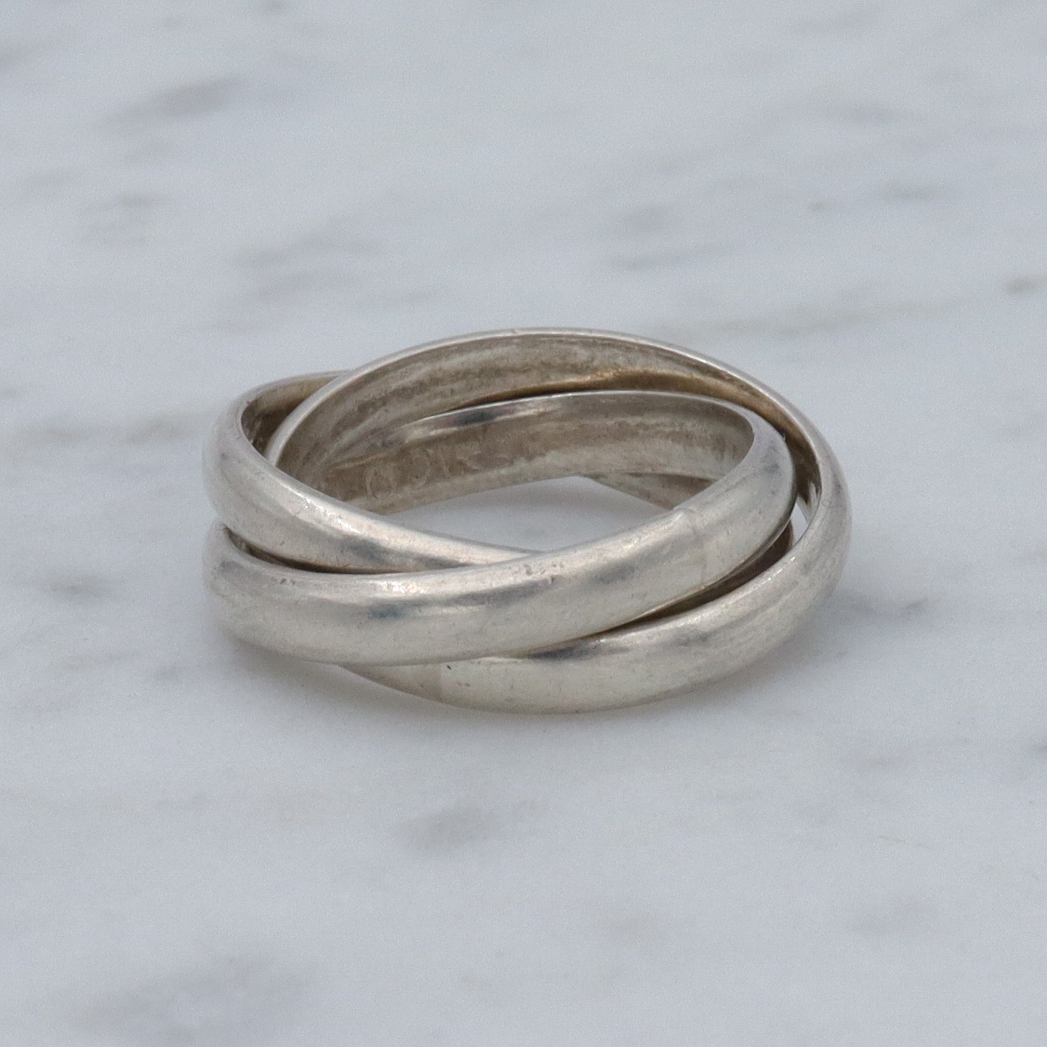 Vintage Mexican sterling silver 3 band rolling ring, sz 4