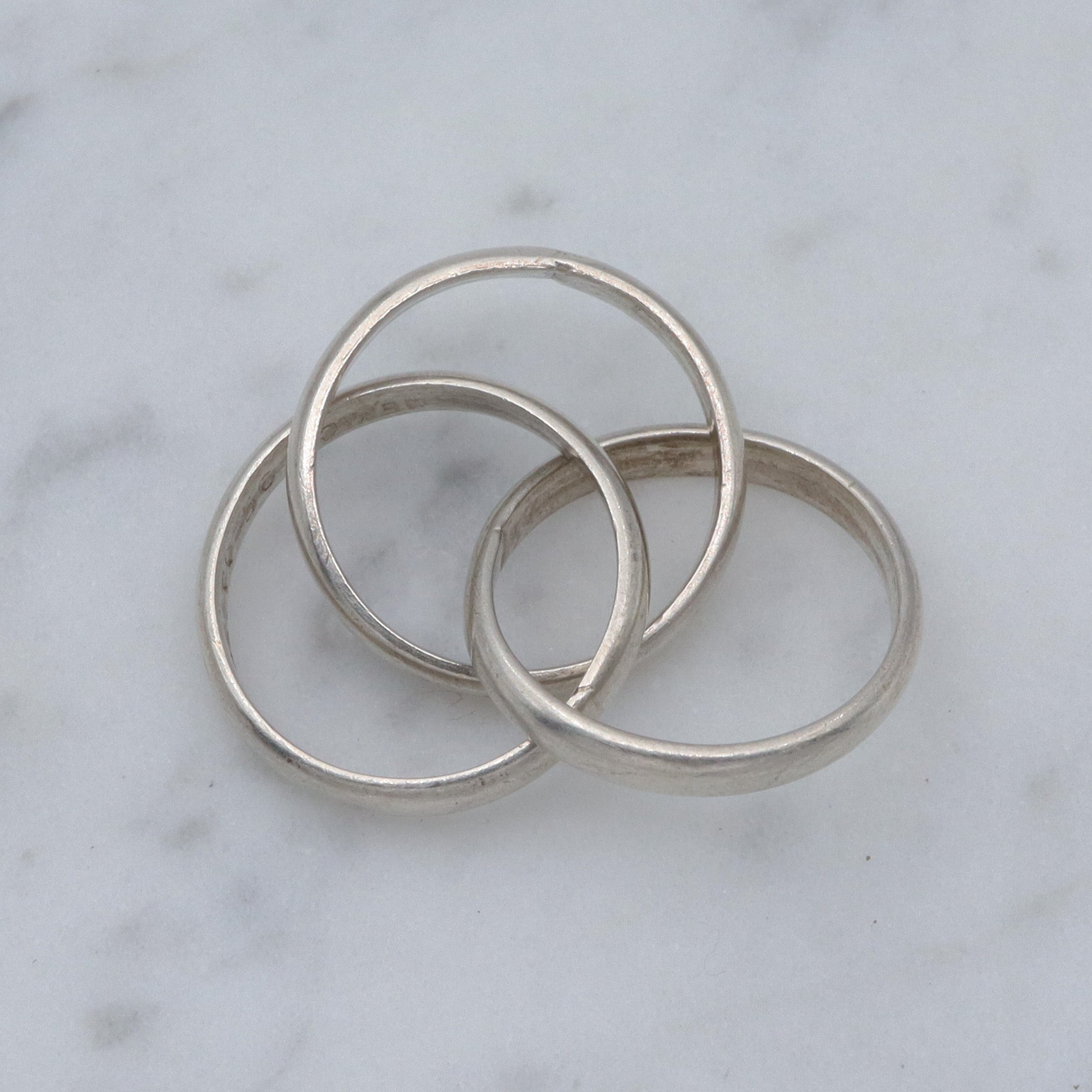 Vintage Mexican sterling silver 3 band rolling ring, sz 4