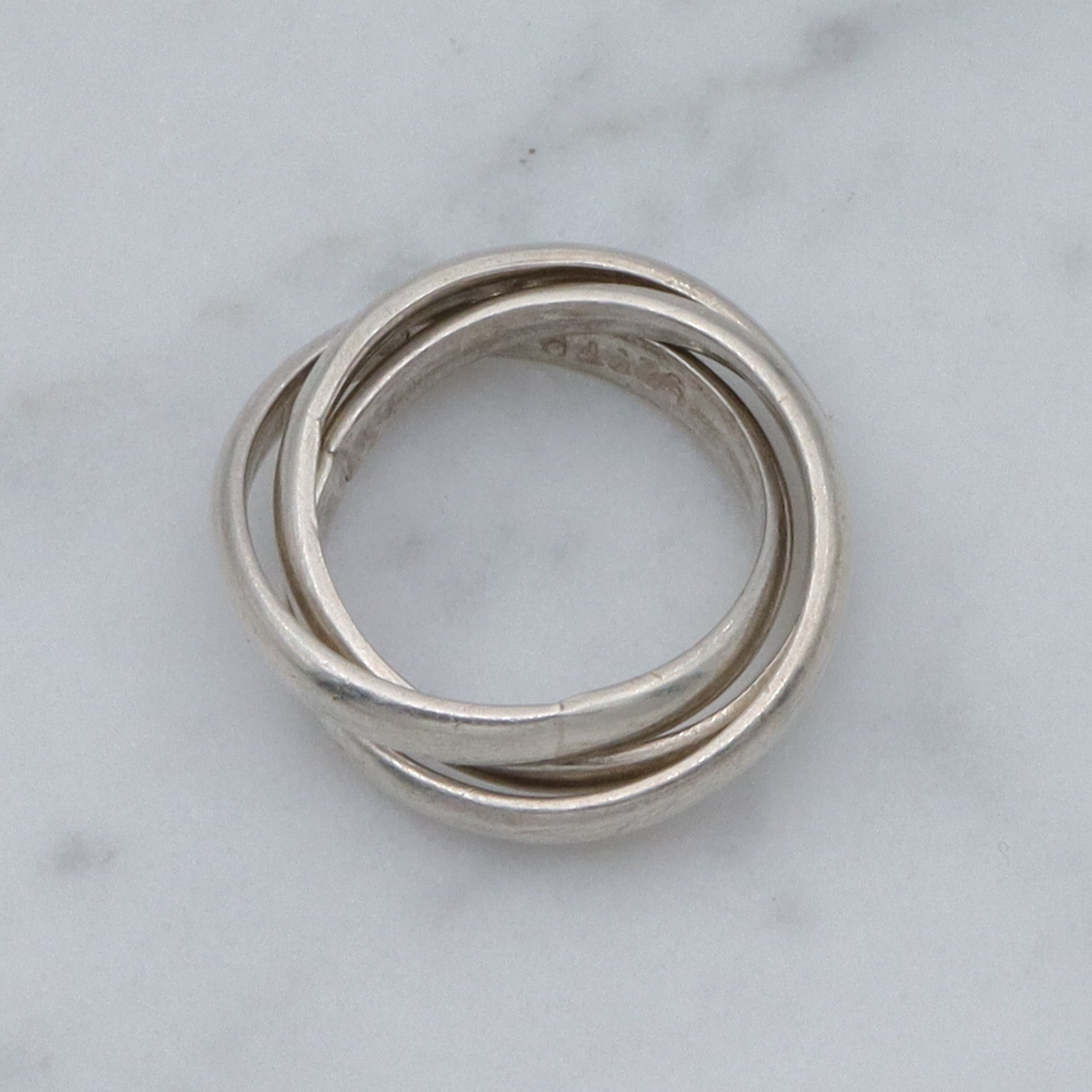 Vintage Mexican sterling silver 3 band rolling ring, sz 4