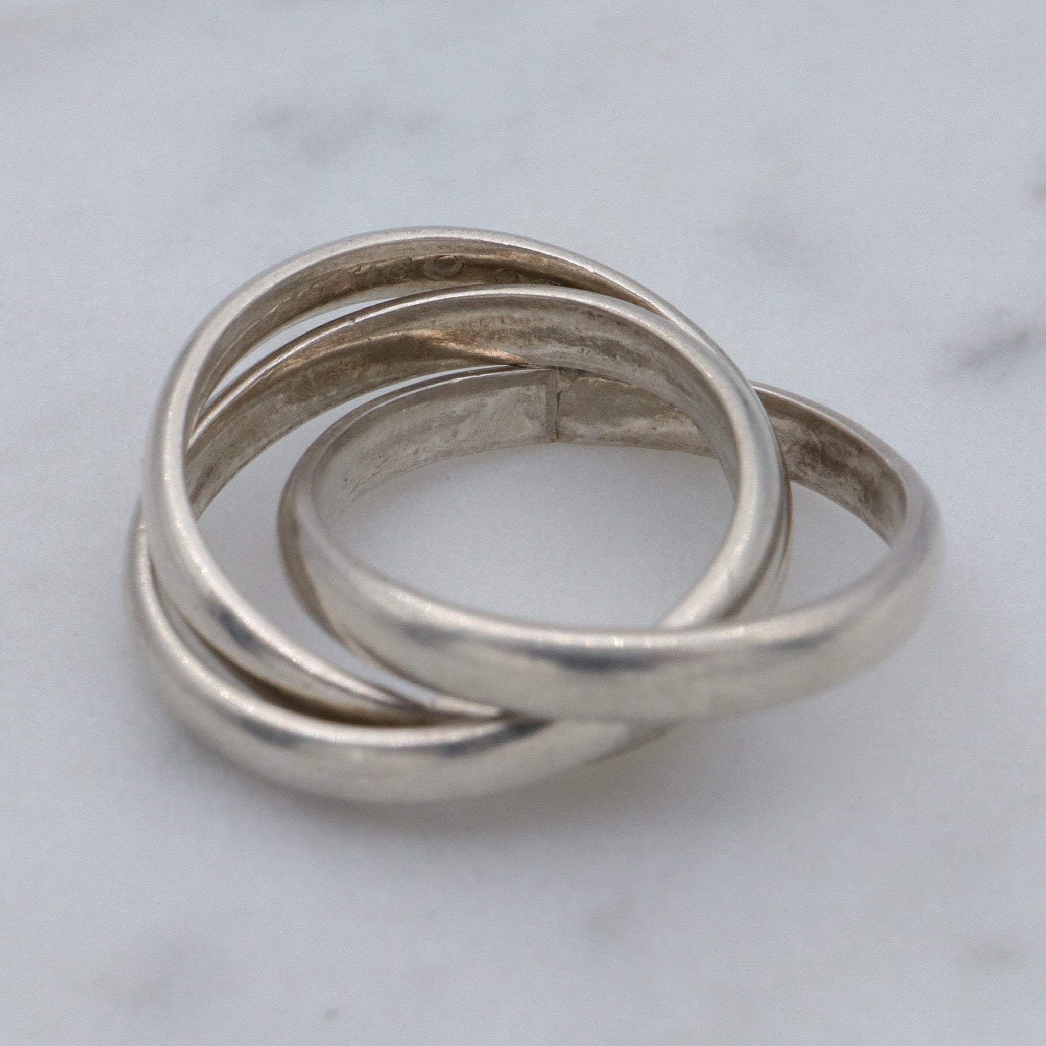 Vintage Mexican sterling silver 3 band rolling ring, sz 4