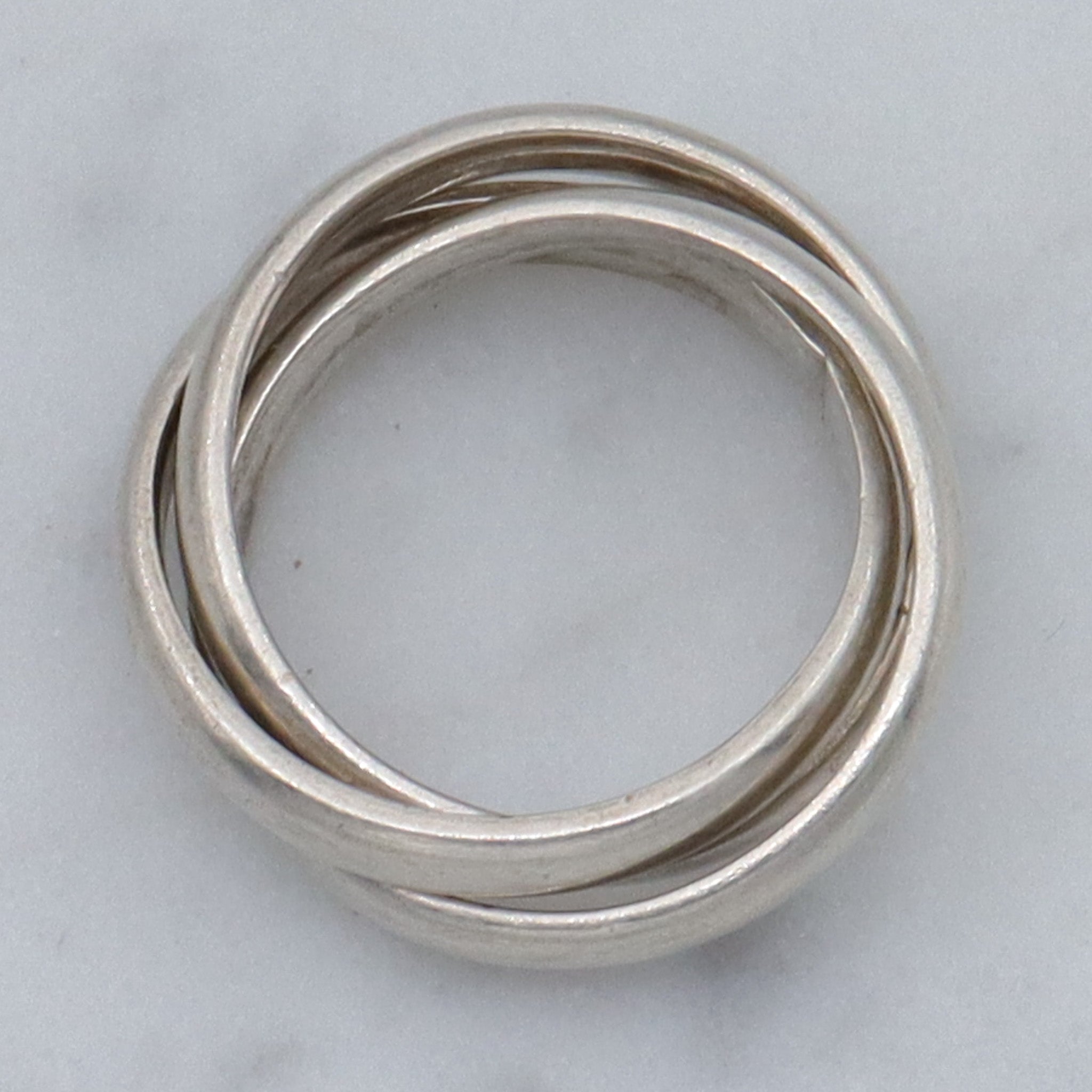 Vintage Mexican sterling silver 3 band rolling ring, sz 4
