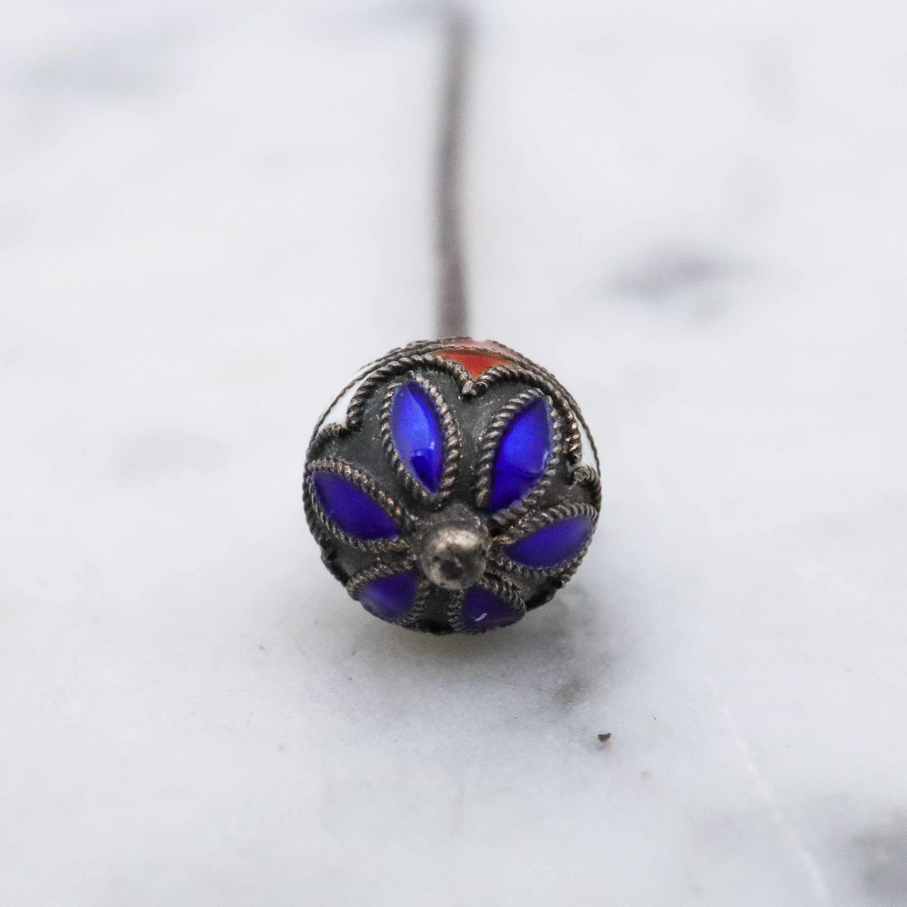 Antique Chinese silver enamel bead stick pin