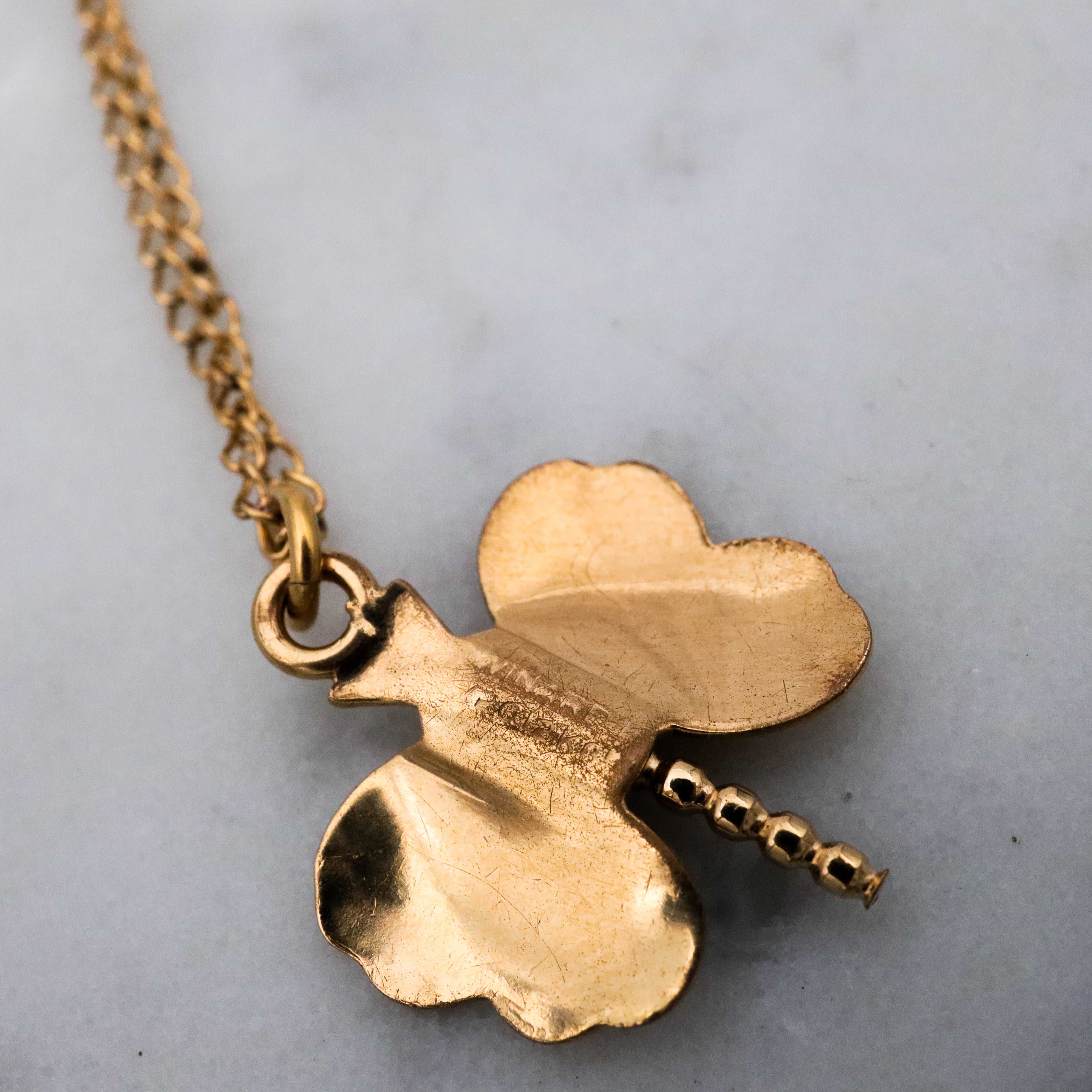 Mid Century 12k gold filled butterfly pendant necklace