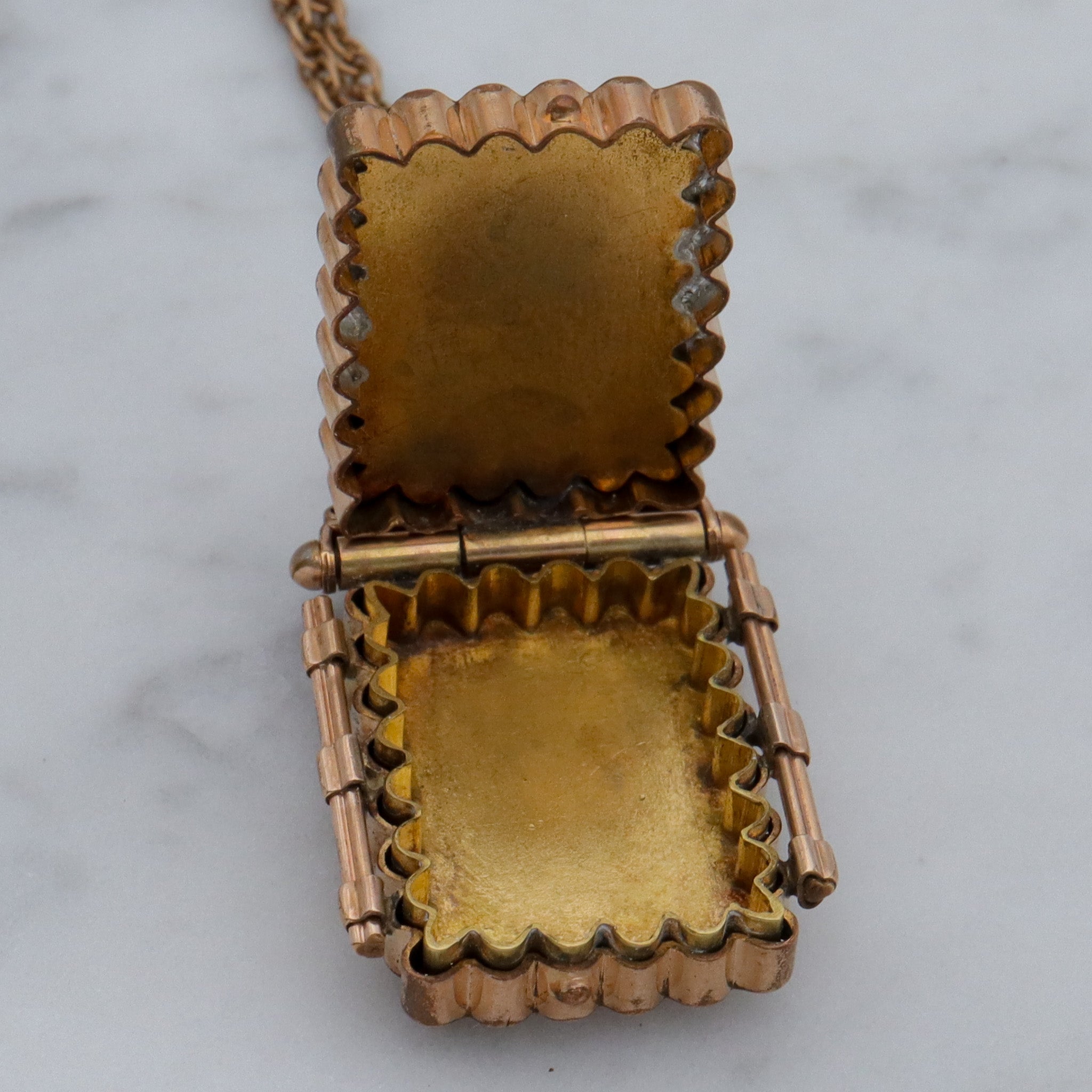 Antique Victorian gold filled, double sided intaglio locket necklace