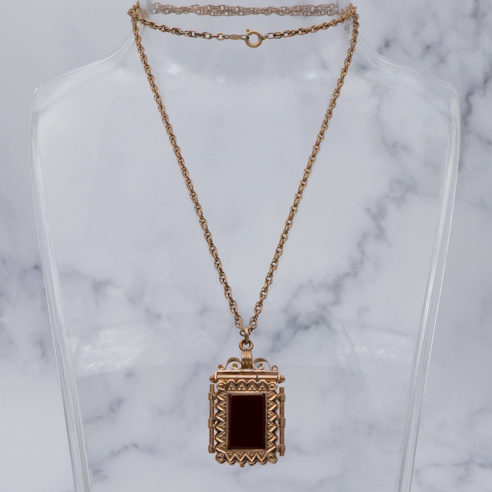 Antique Victorian gold filled, double sided intaglio locket necklace