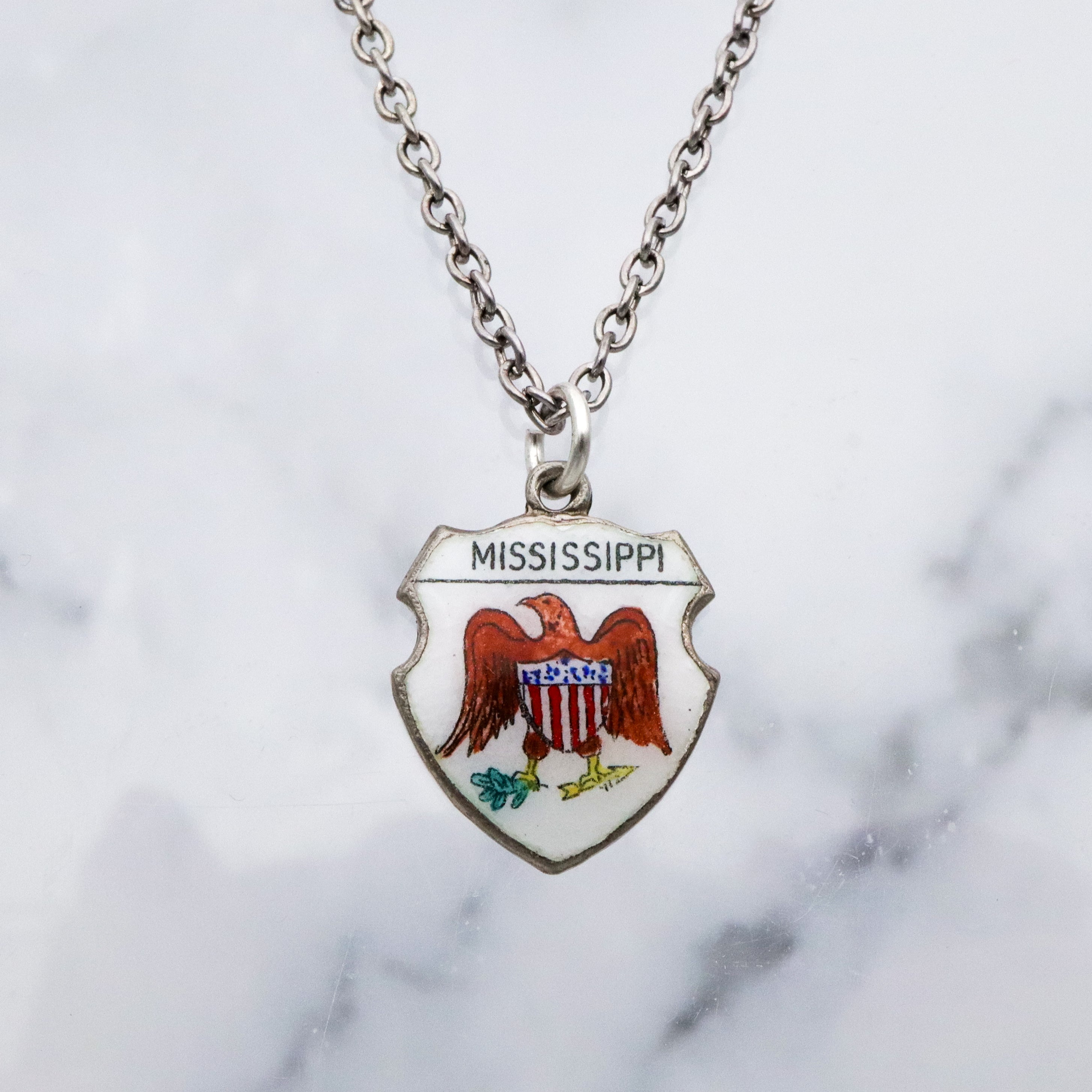 Vintage sterling enamel Mississippi shield state charm