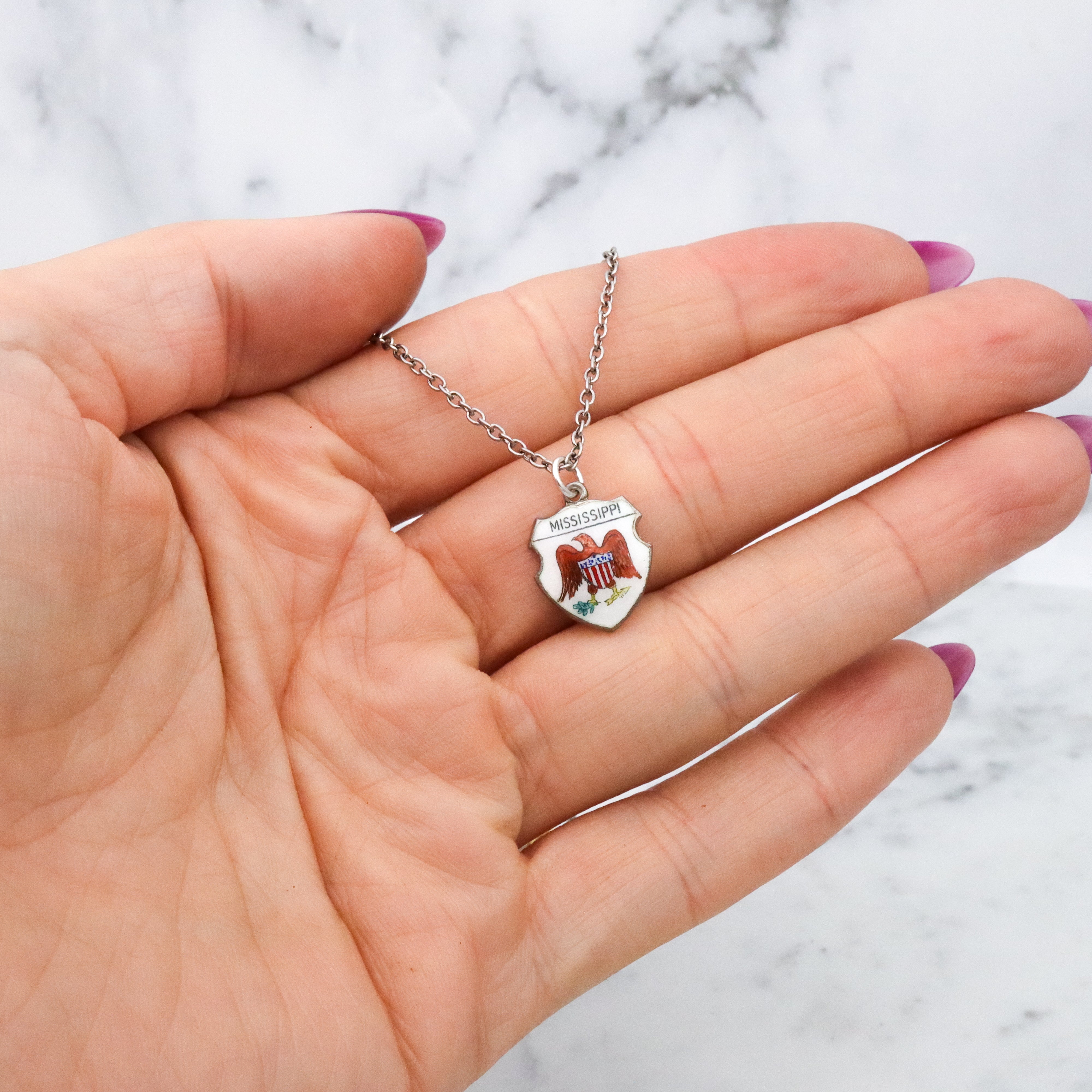 Vintage sterling enamel Mississippi shield state charm