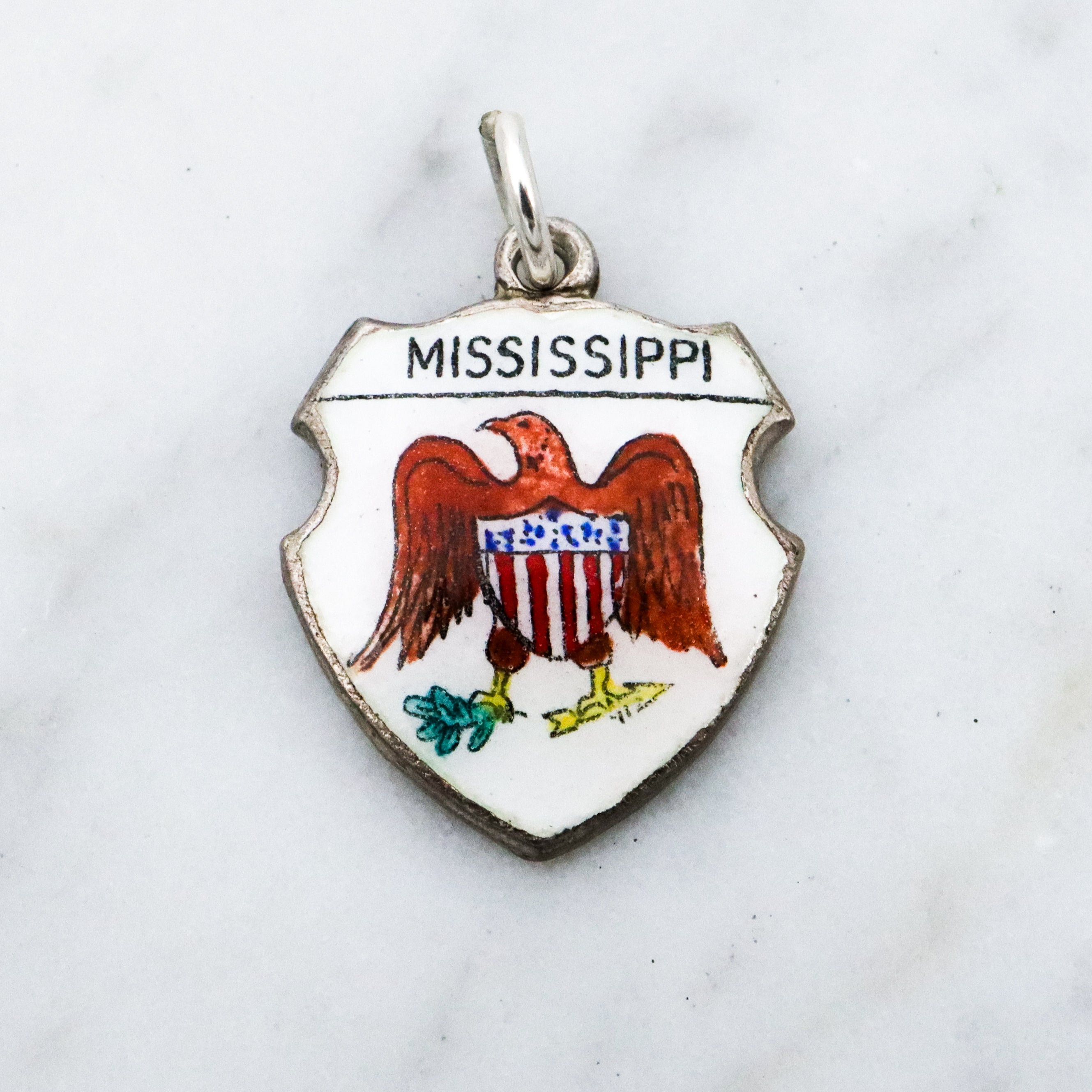 Vintage sterling enamel Mississippi shield state charm