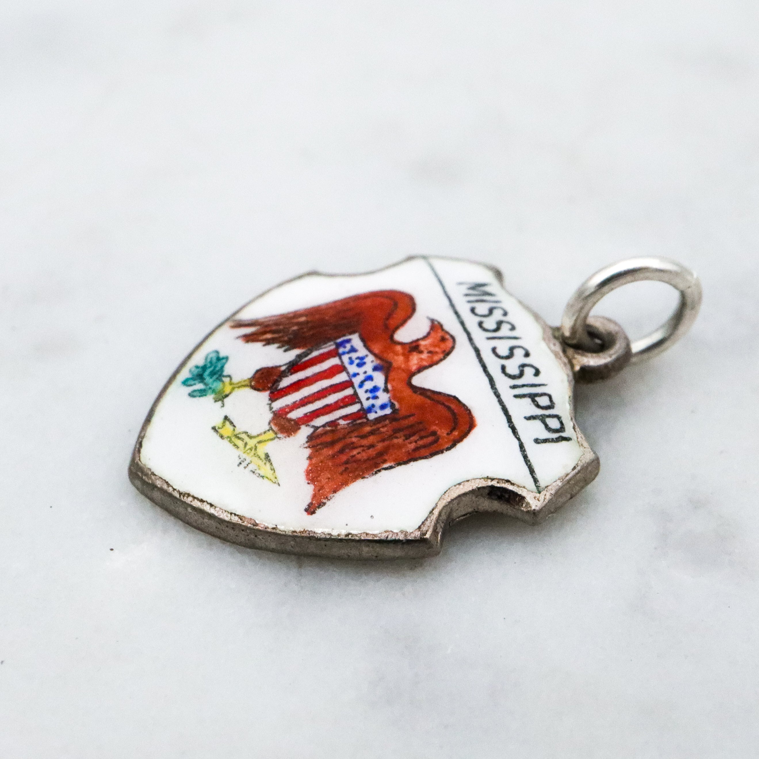 Vintage sterling enamel Mississippi shield state charm