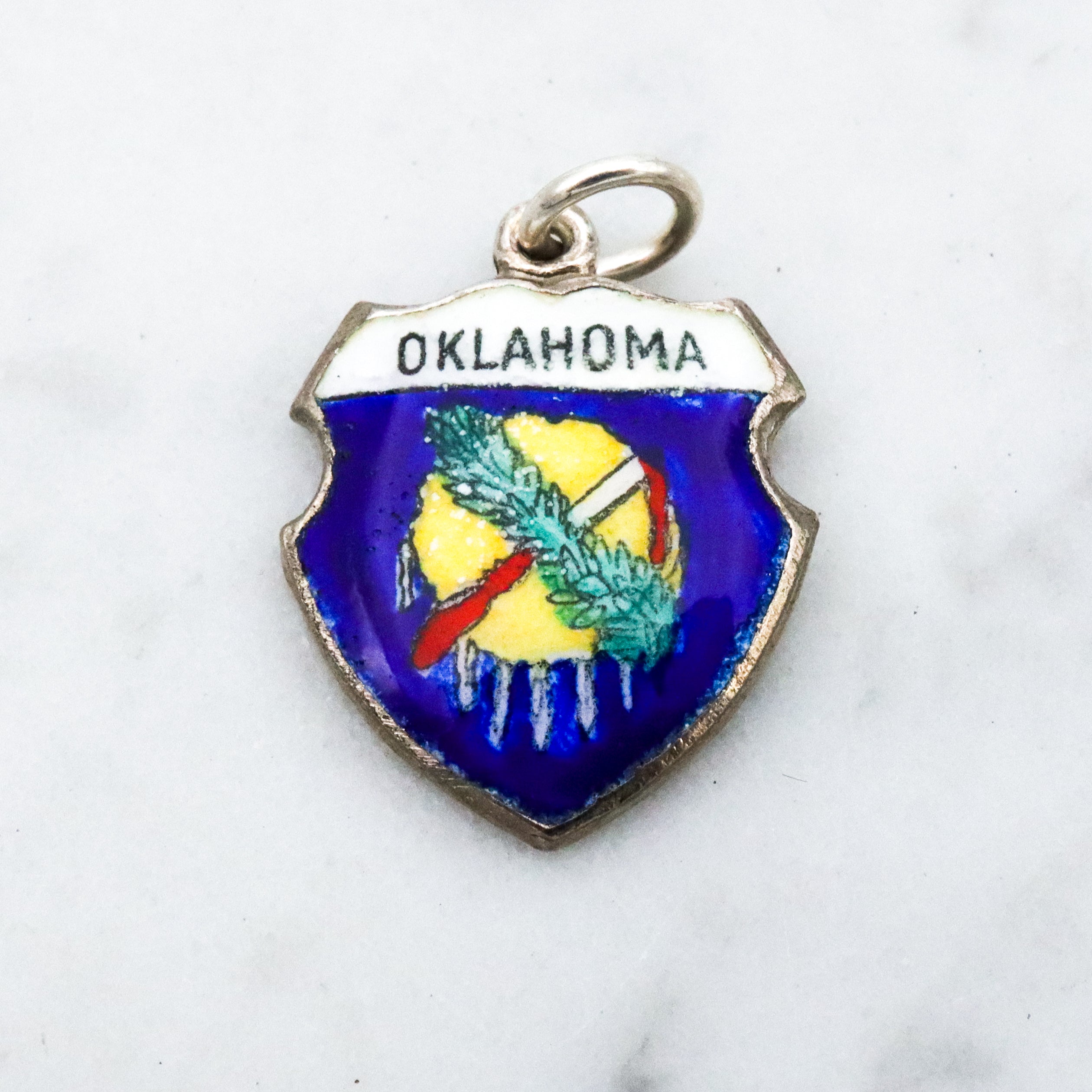 Vintage sterling enamel Oklahoma state flag shield charm