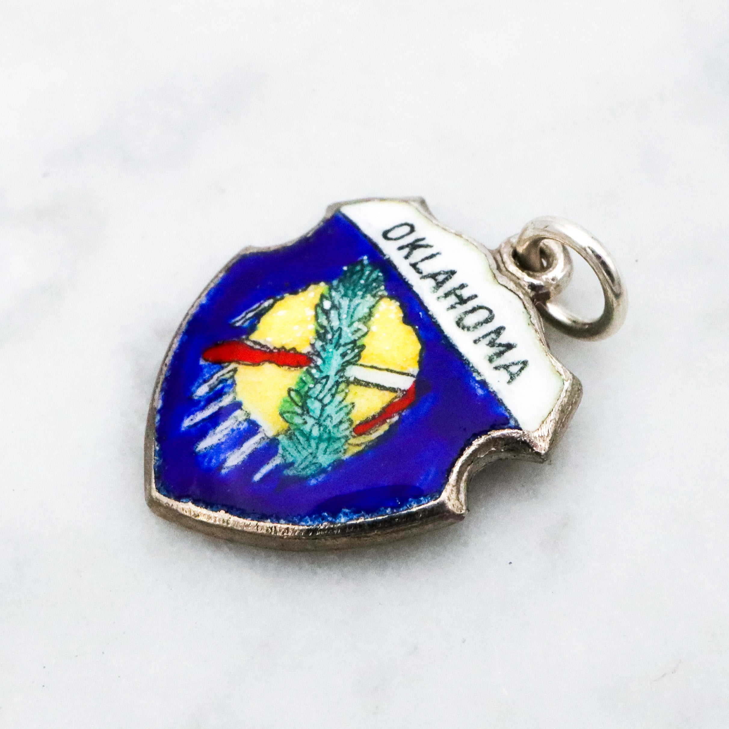 Vintage sterling enamel Oklahoma state flag shield charm