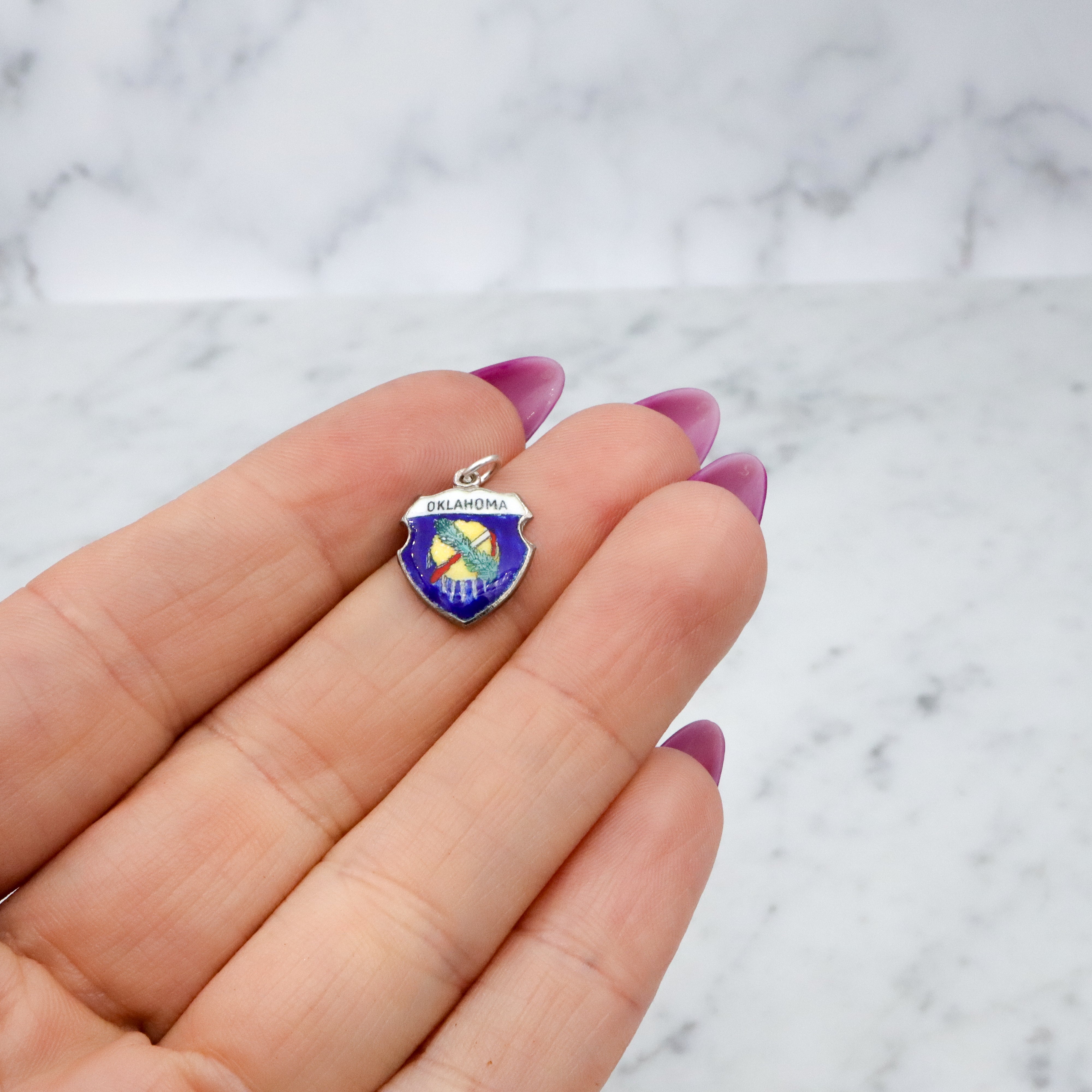 Vintage sterling enamel Oklahoma state flag shield charm