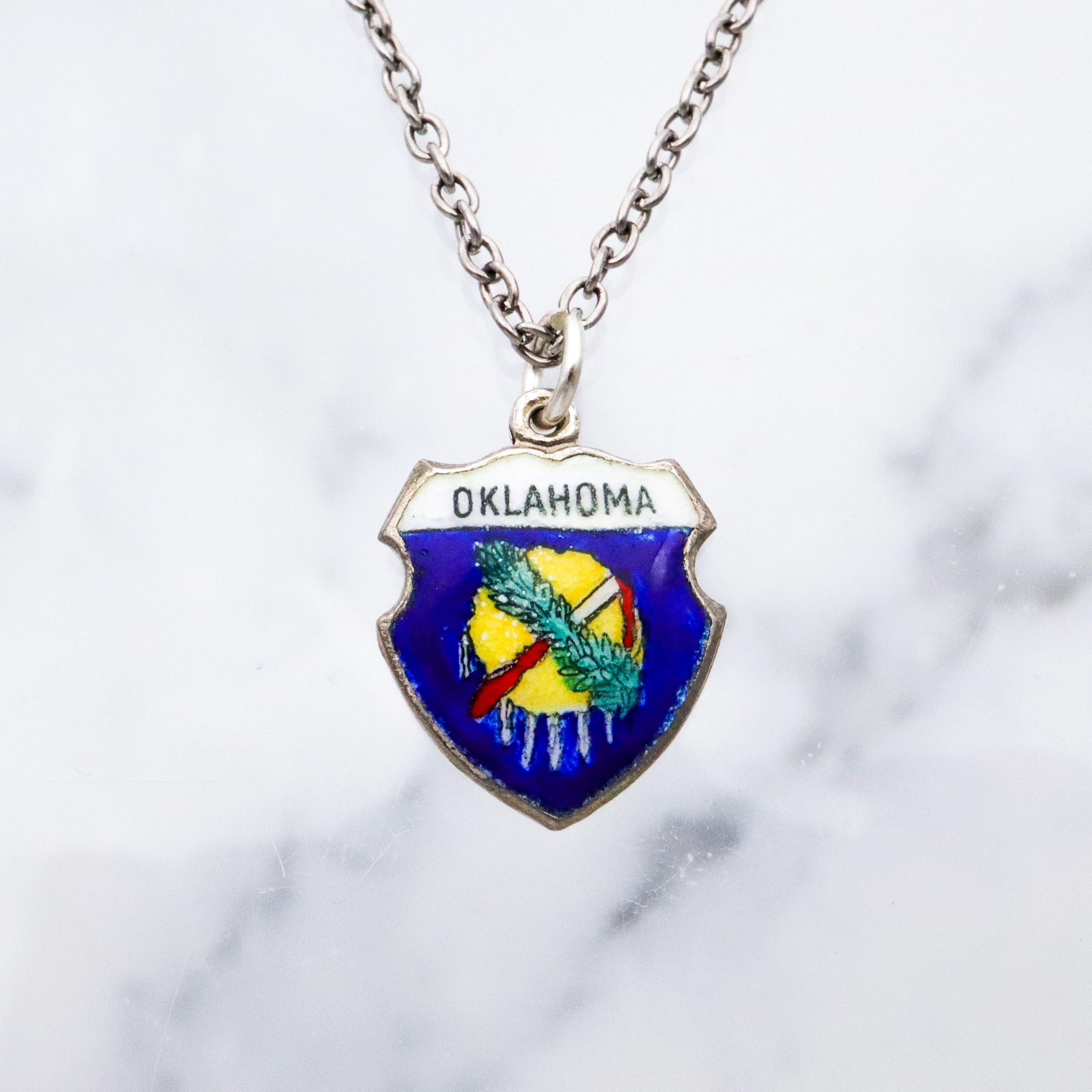 Vintage sterling enamel Oklahoma state flag shield charm