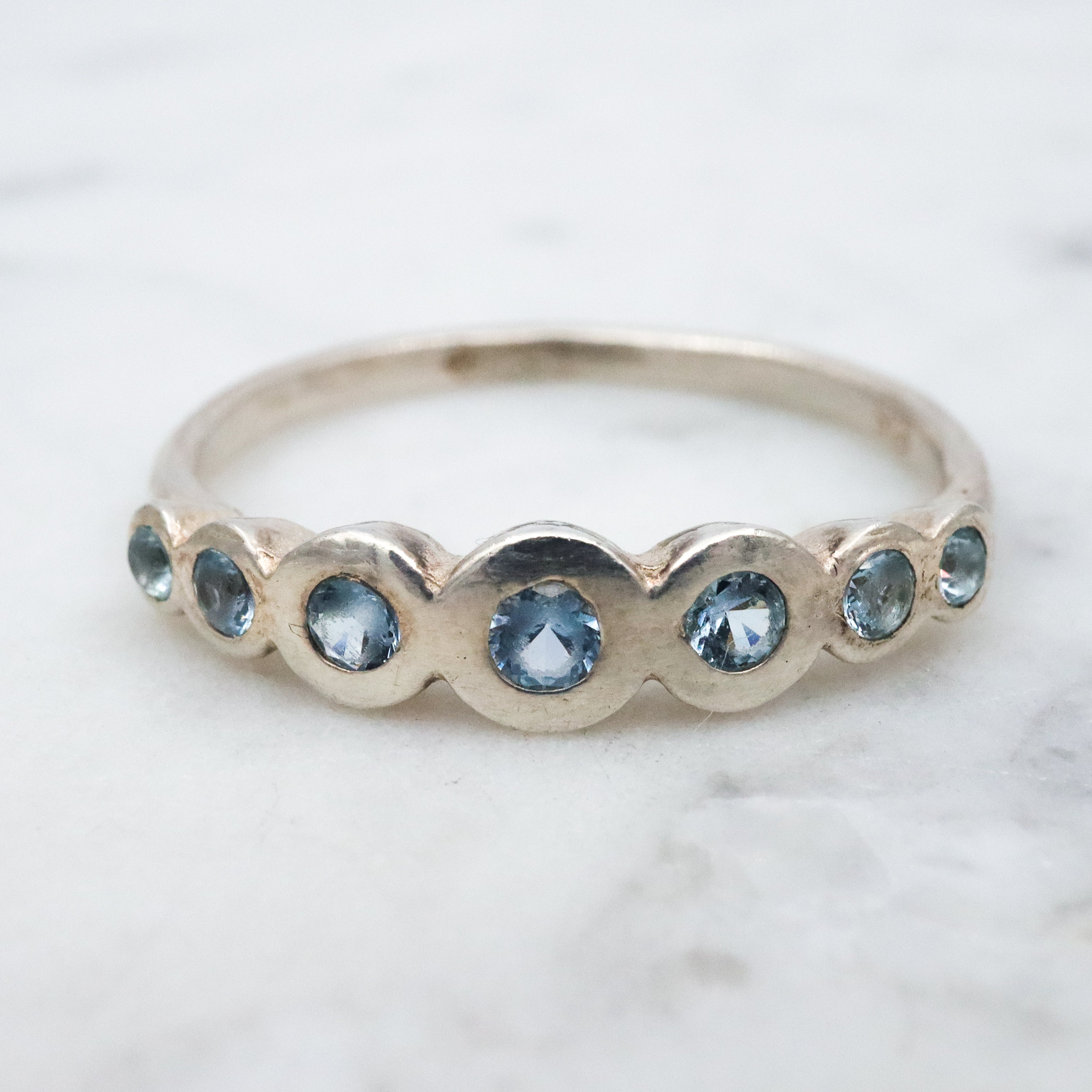 Vintage sterling faux aquamarine bubble ring, size 8