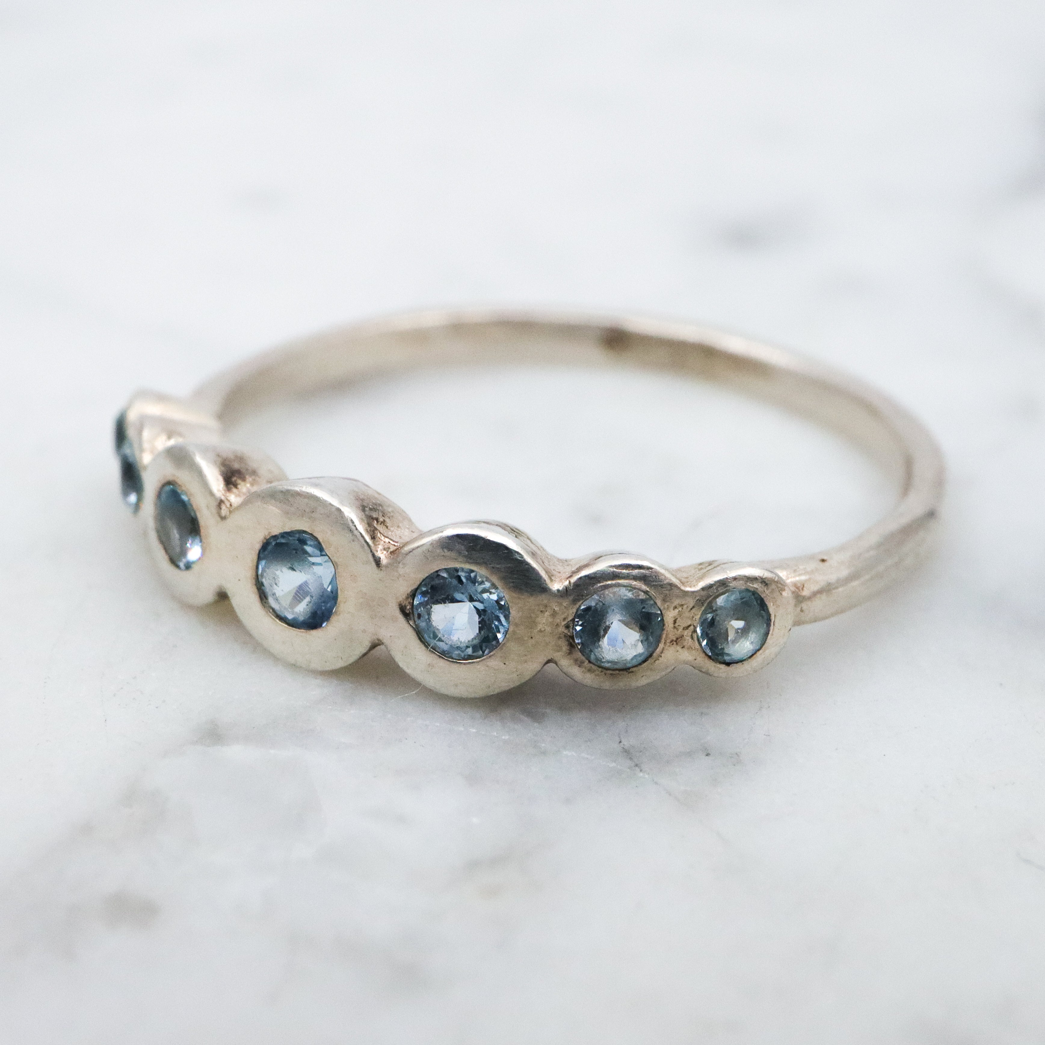 Vintage sterling faux aquamarine bubble ring, size 8