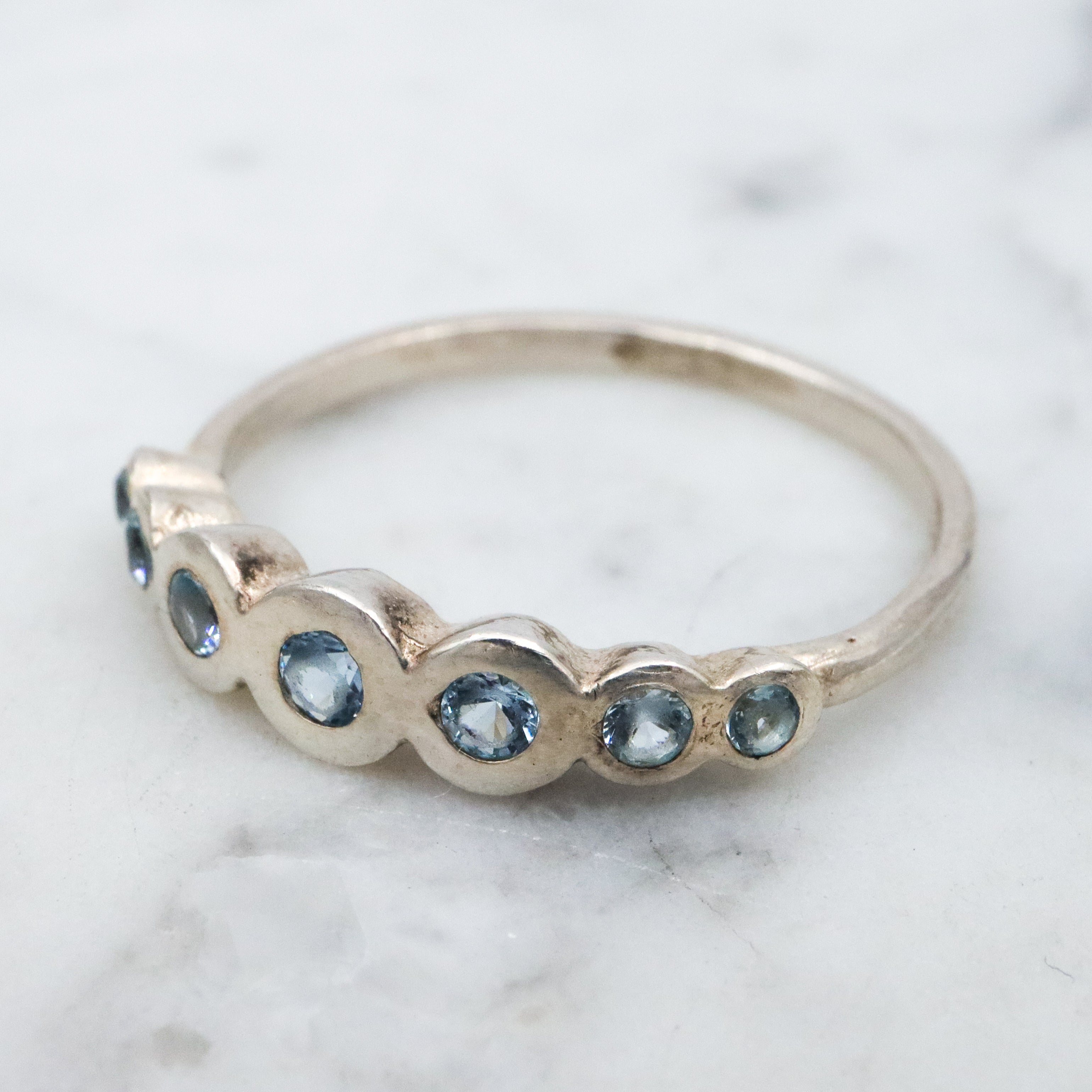 Vintage sterling faux aquamarine bubble ring, size 8