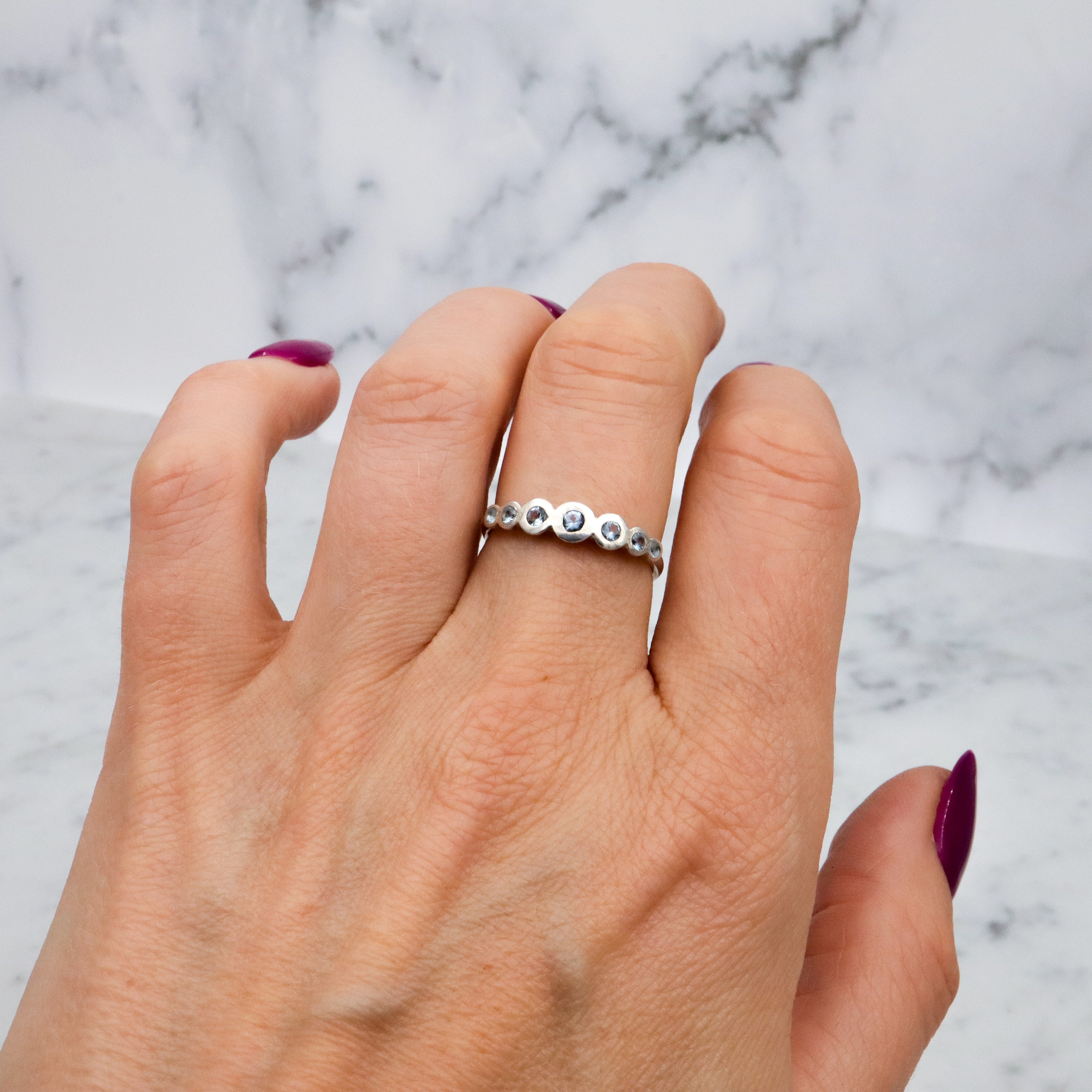 Vintage sterling faux aquamarine bubble ring, size 8