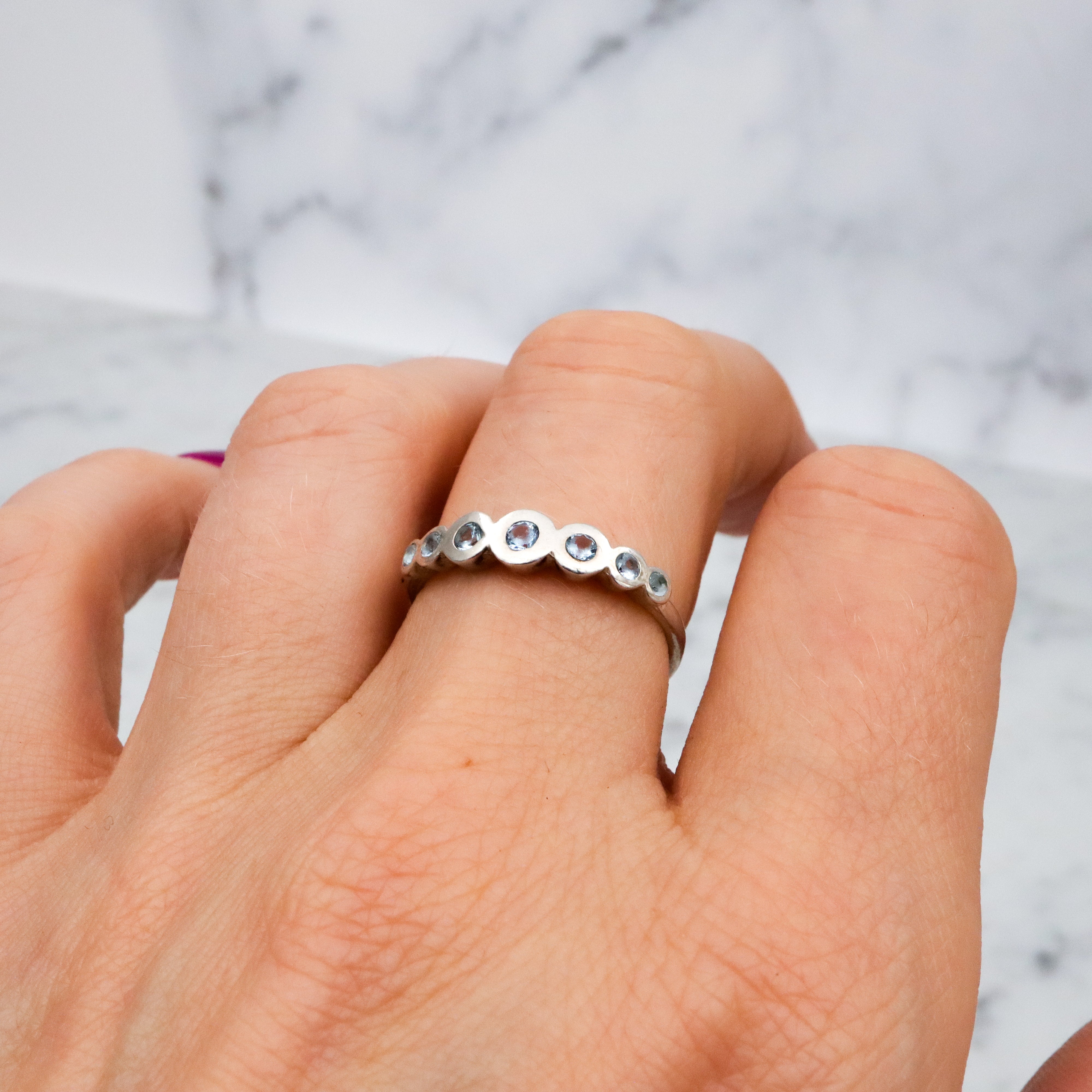 Vintage sterling faux aquamarine bubble ring, size 8