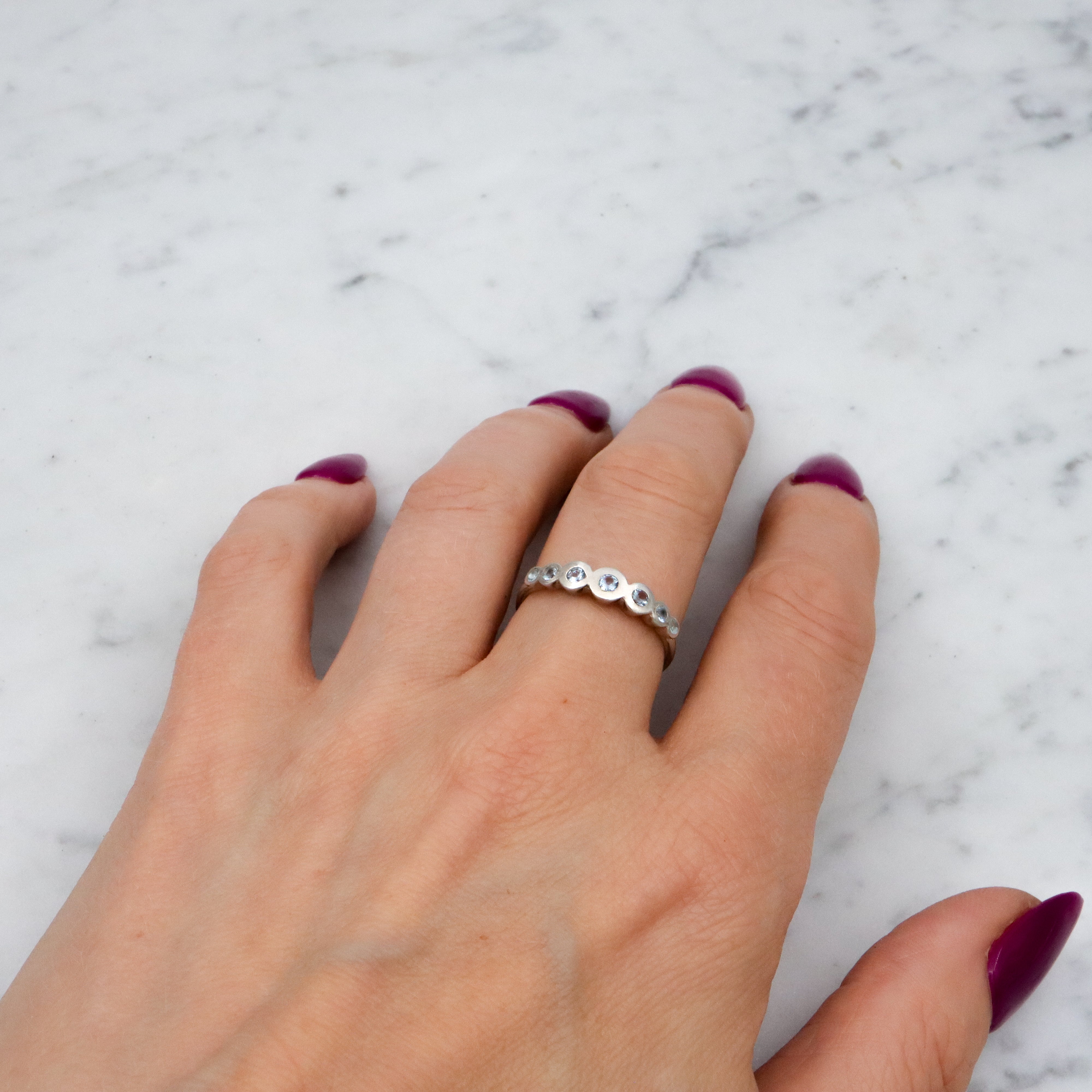 Vintage sterling faux aquamarine bubble ring, size 8