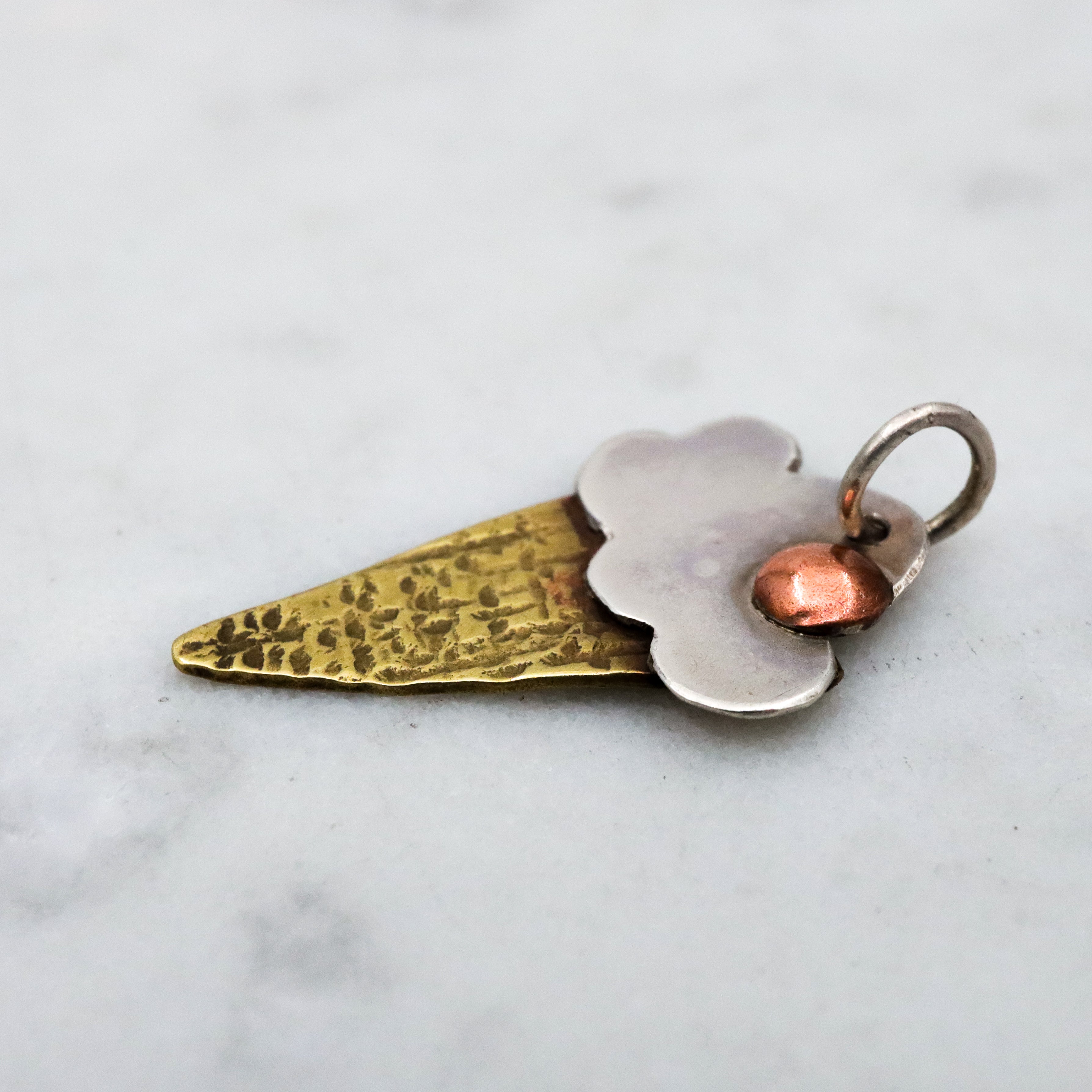 Vintage mixed metals sterling ice cream cone charm pendant by Sudlow