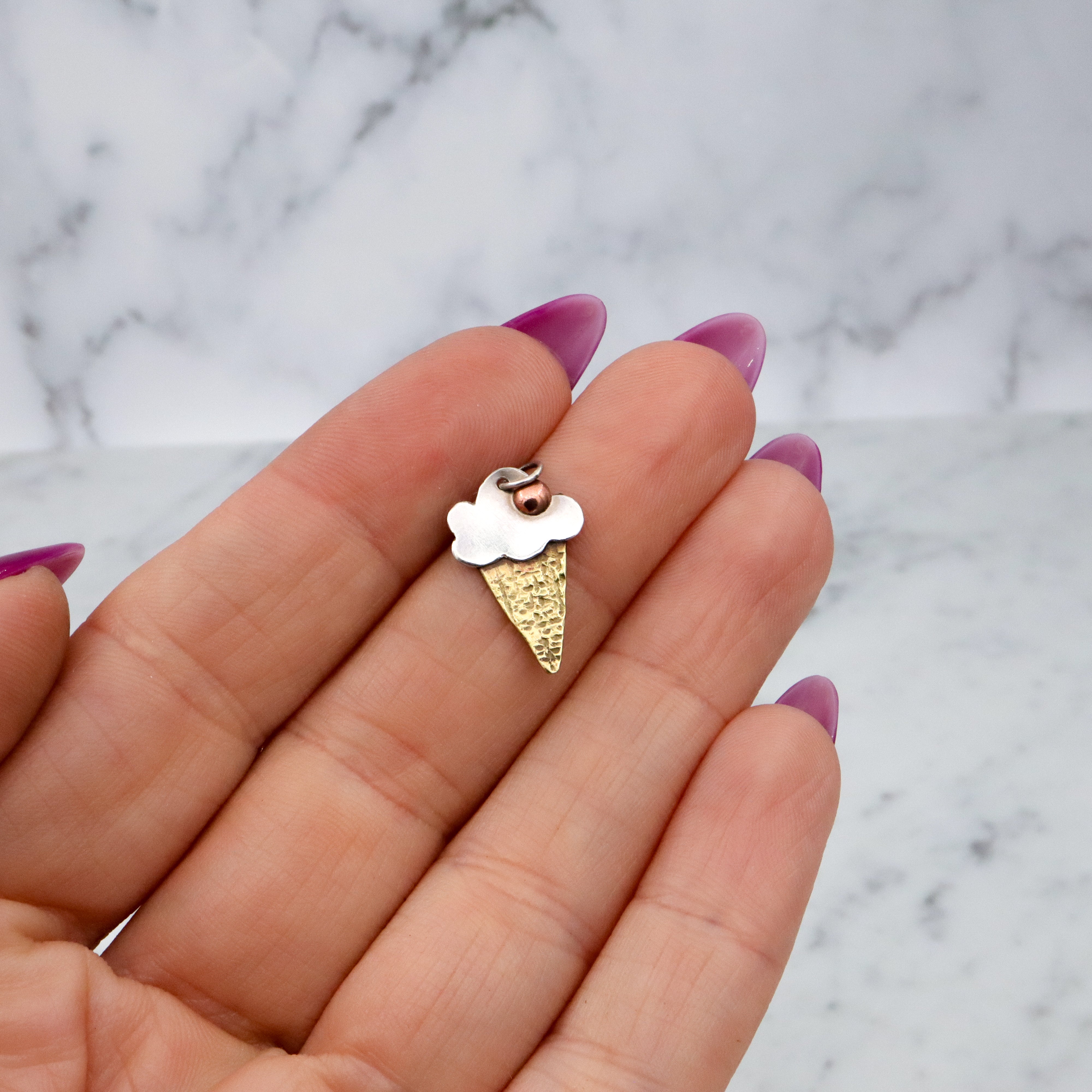 Vintage mixed metals sterling ice cream cone charm pendant by Sudlow