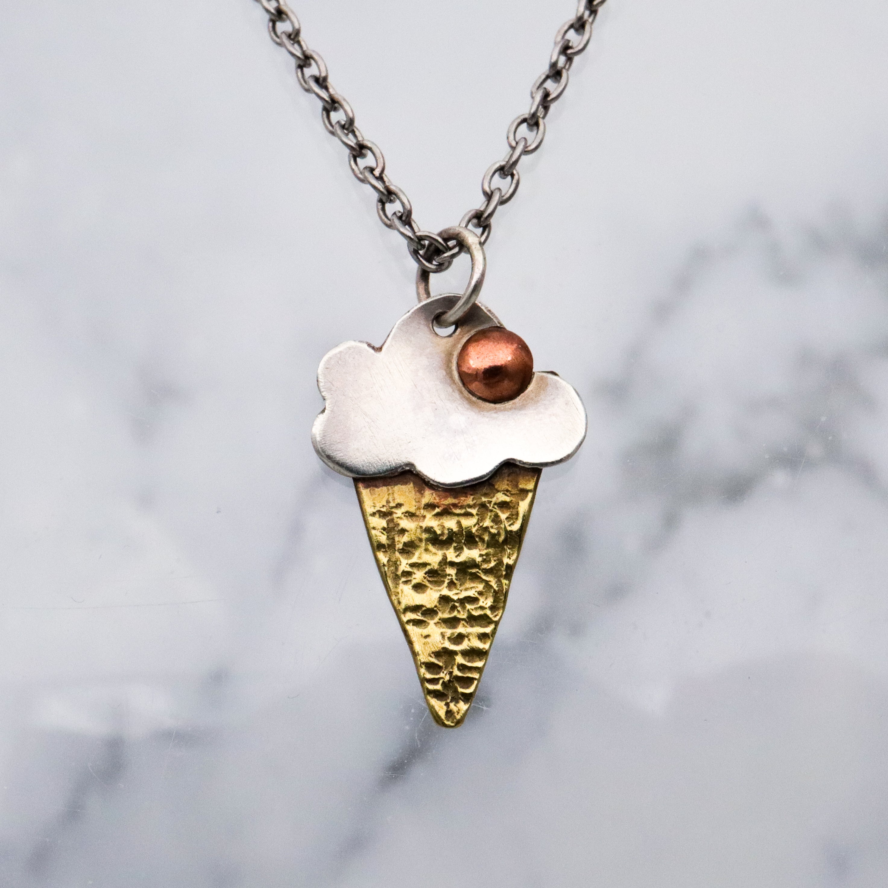 Vintage mixed metals sterling ice cream cone charm pendant by Sudlow