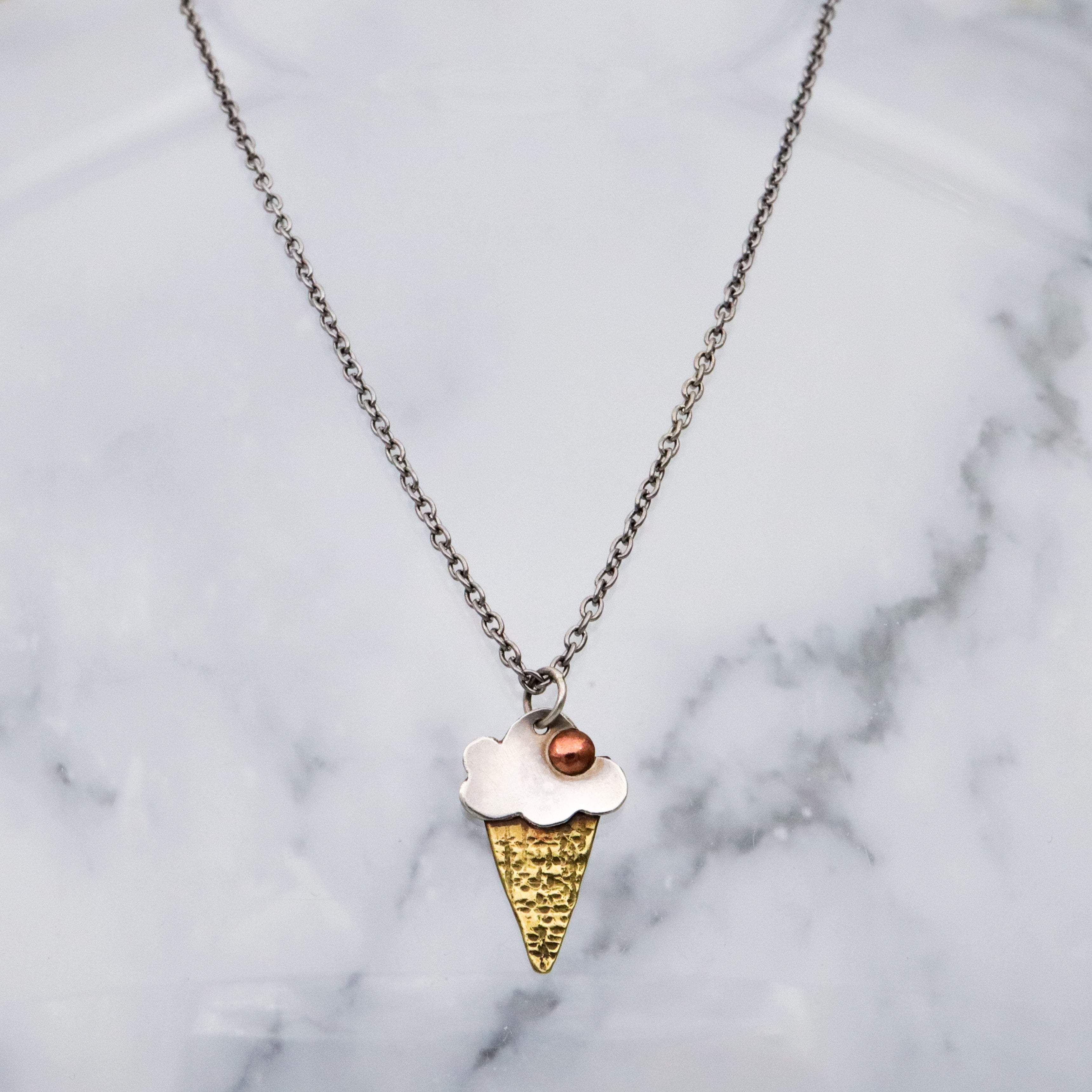 Vintage mixed metals sterling ice cream cone charm pendant by Sudlow