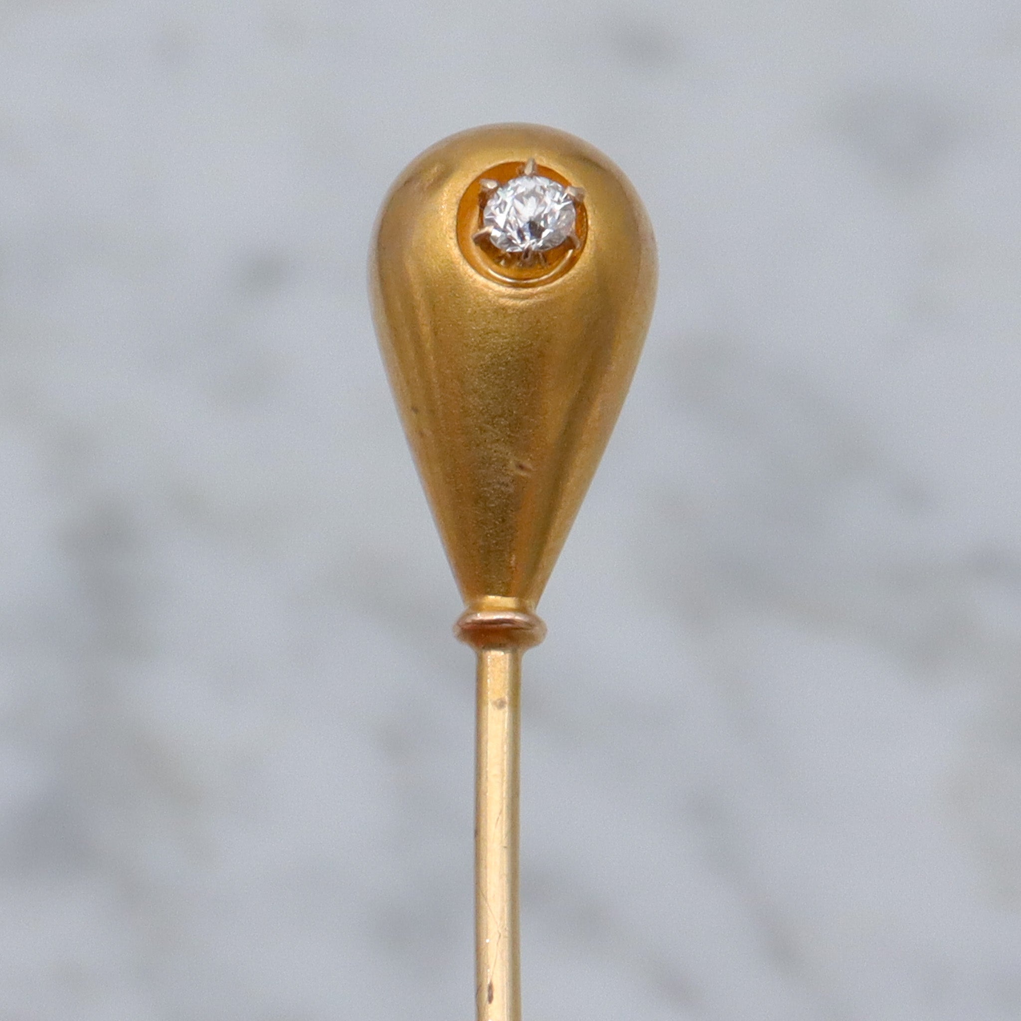 Antique Victorian H.A. Kirby 14k gold & old mine cut diamond stick pin